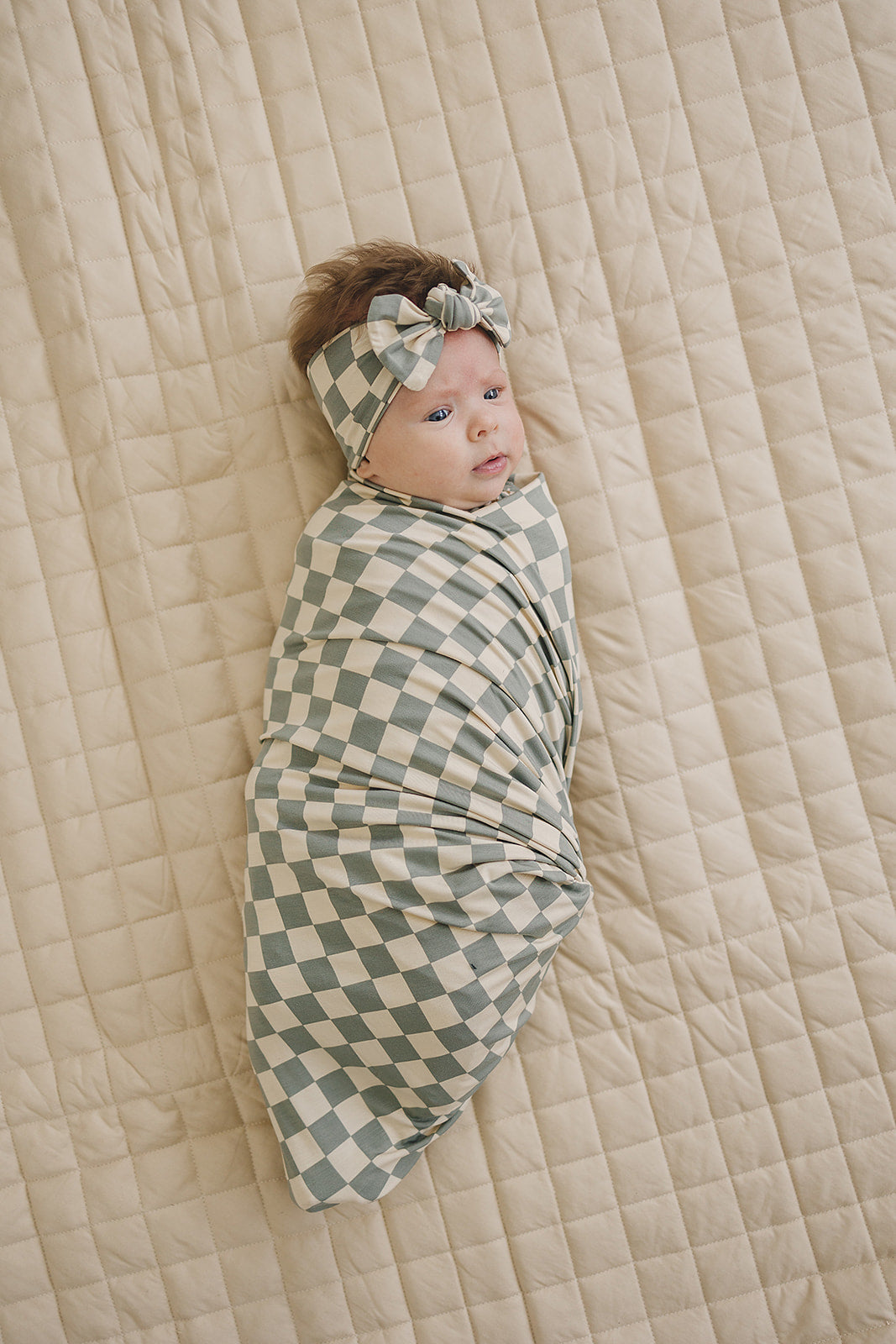 Light Green Checkered Bamboo Head Wrap Mebie Baby