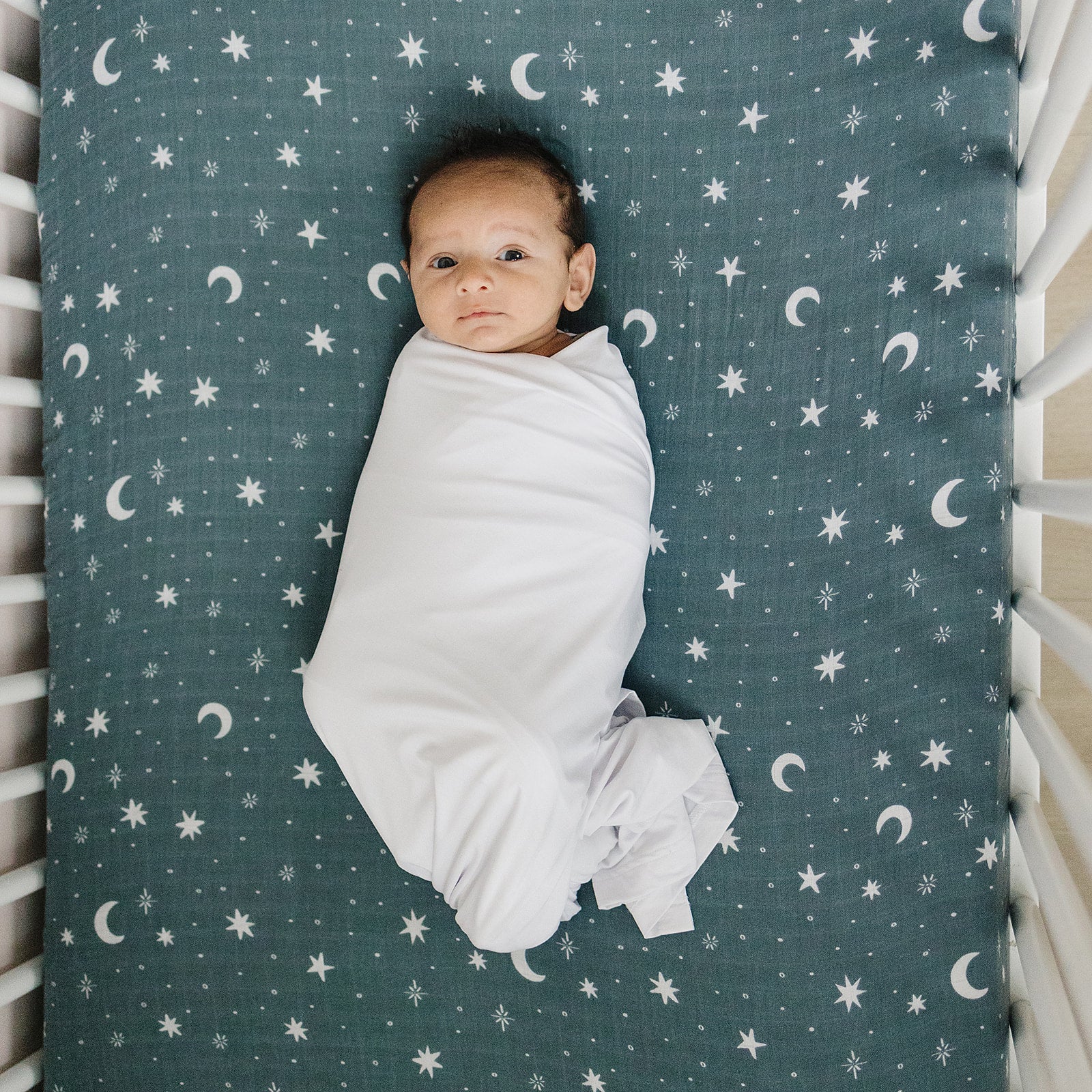 Night Sky Muslin Crib Sheet  Mebie Baby