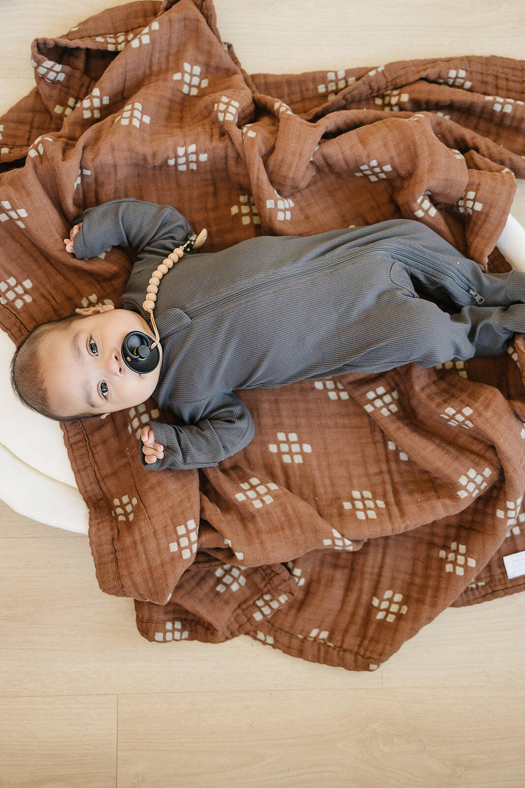 Charcoal Organic Cotton Ribbed Zipper  Mebie Baby