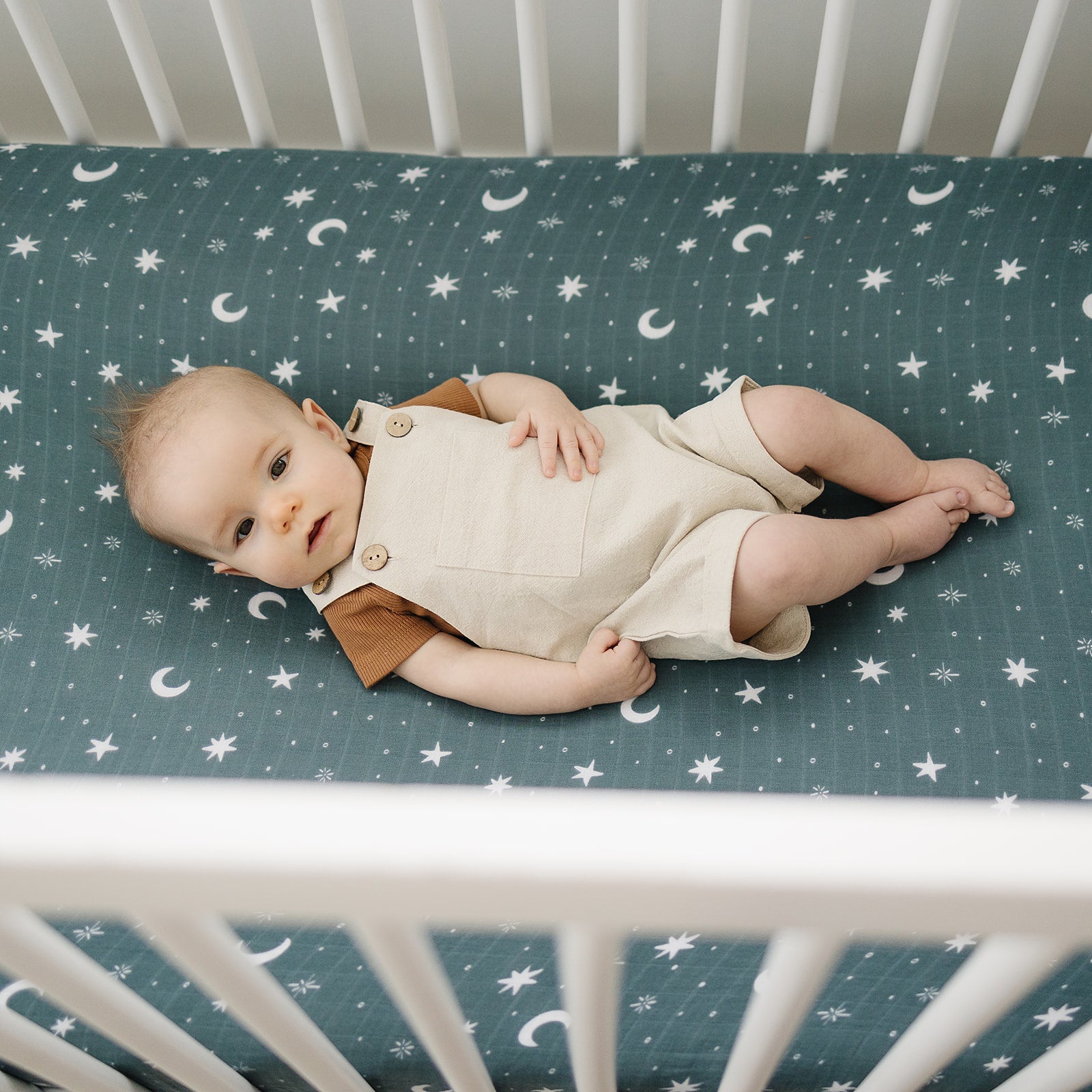 Night Sky Muslin Crib Sheet  Mebie Baby