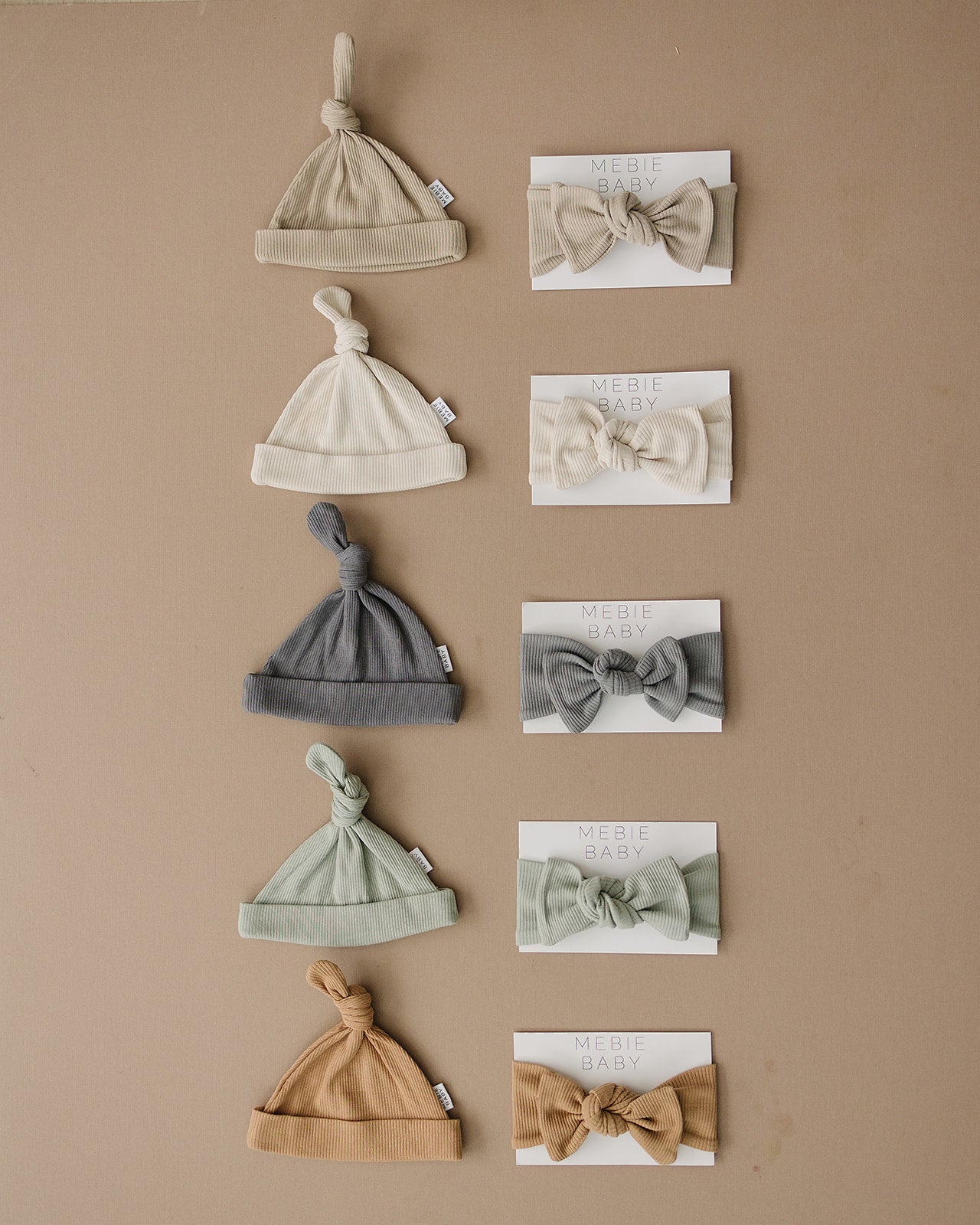 Oatmeal Organic Ribbed Newborn Knot Hat Mebie Baby