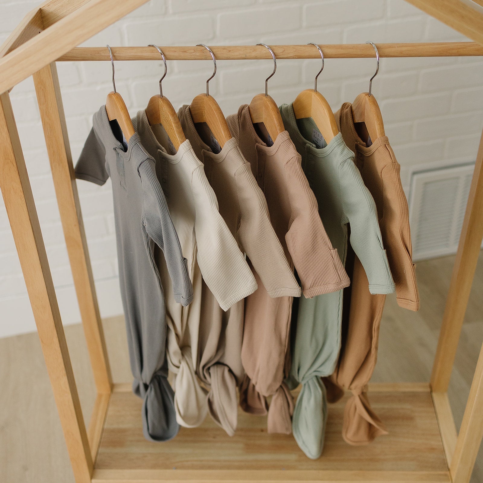 Oatmeal Organic Cotton Ribbed Knot Gown Mebie Baby