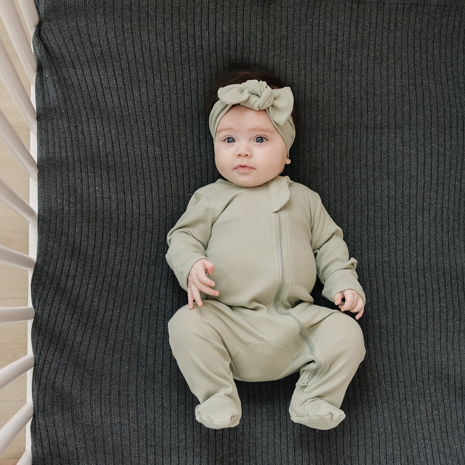 Sage Organic Cotton Ribbed Zipper Mebie Baby