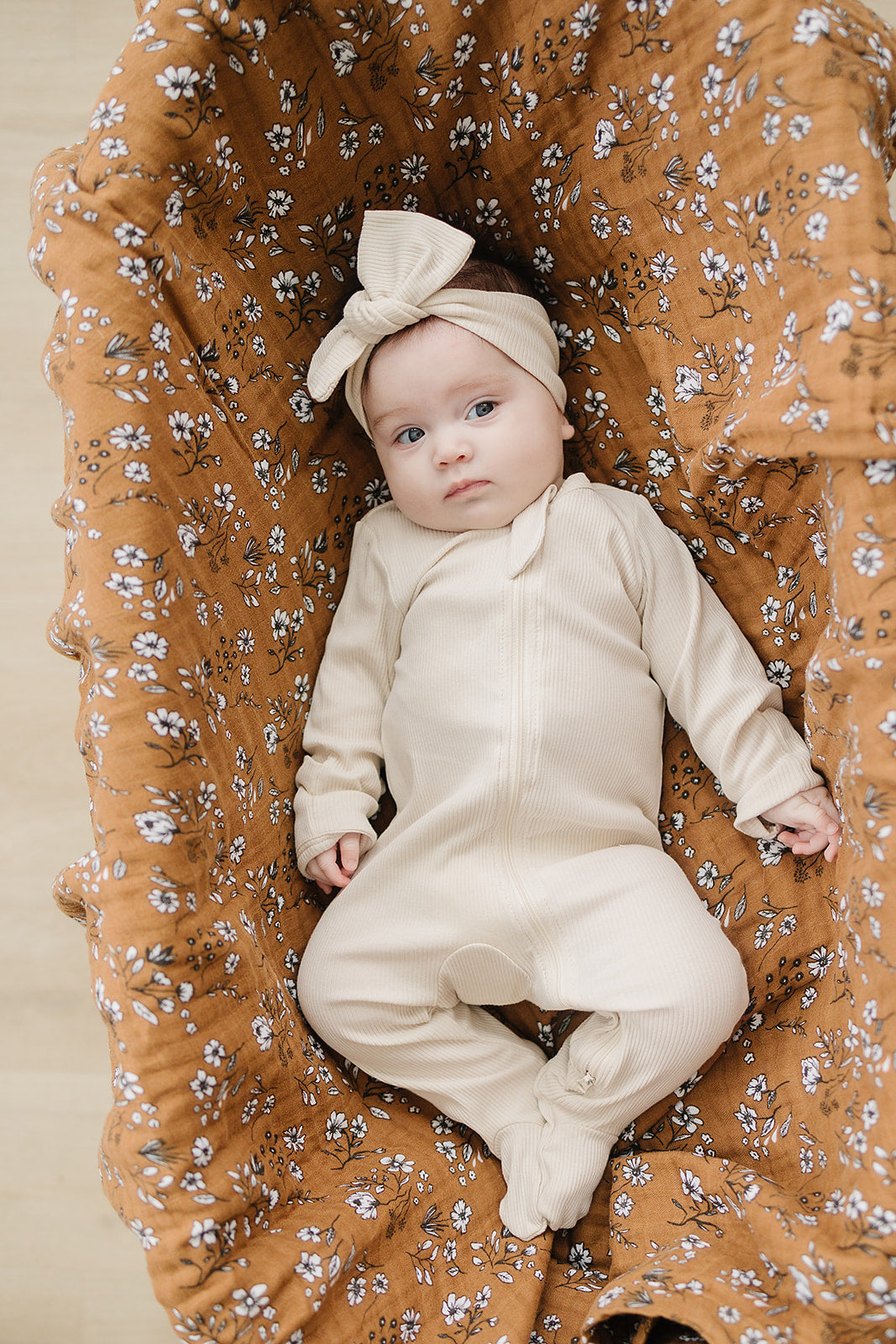 Vanilla Organic Cotton Ribbed Zipper Mebie Baby