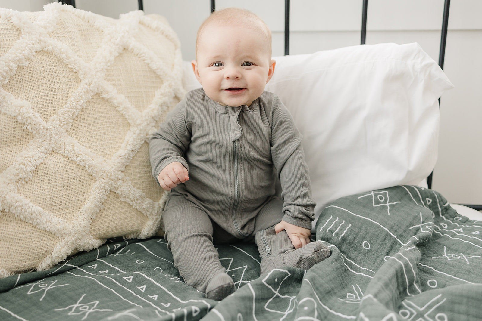 Grey Organic Cotton Ribbed Zipper Mebie Baby
