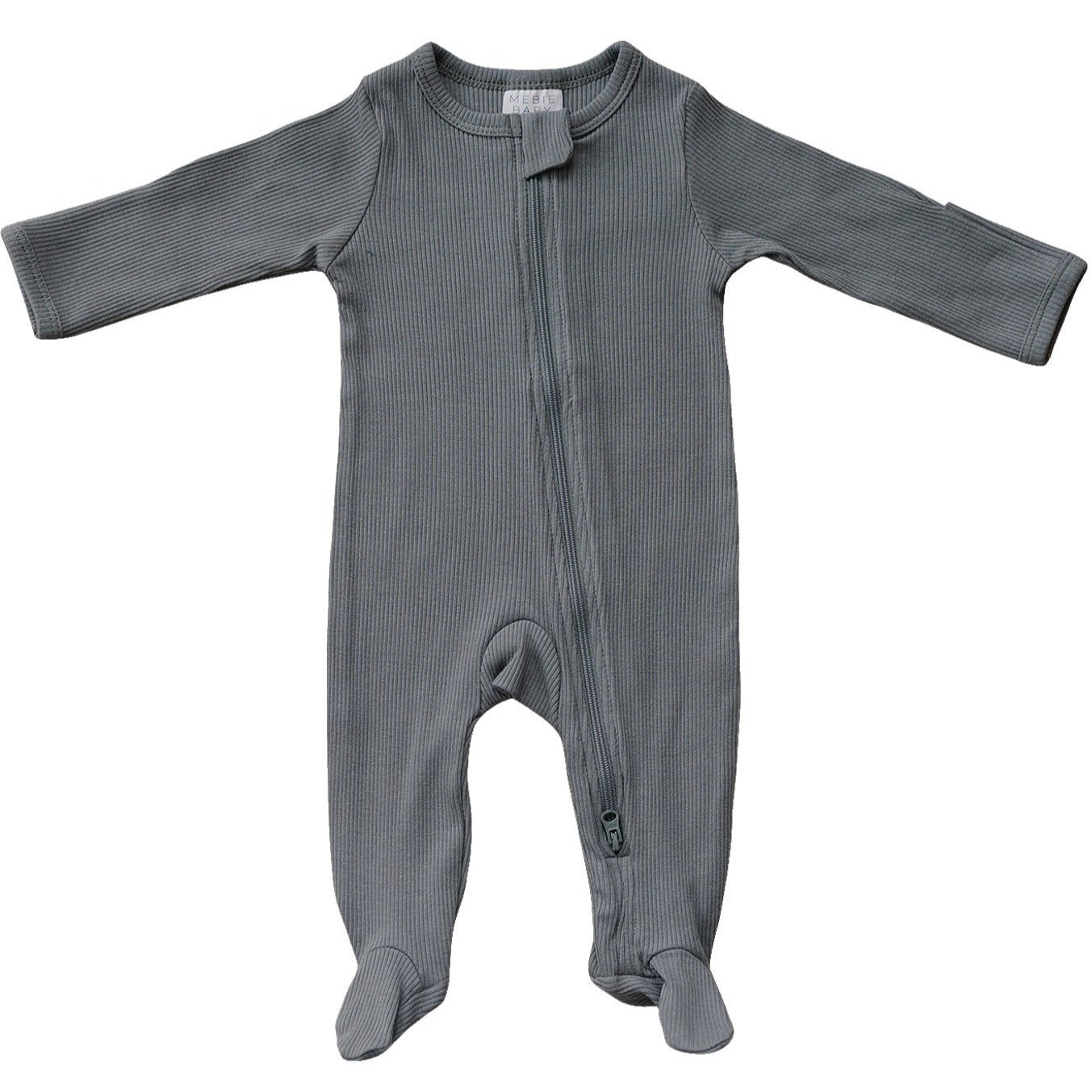 Grey Organic Cotton Ribbed Zipper Mebie Baby