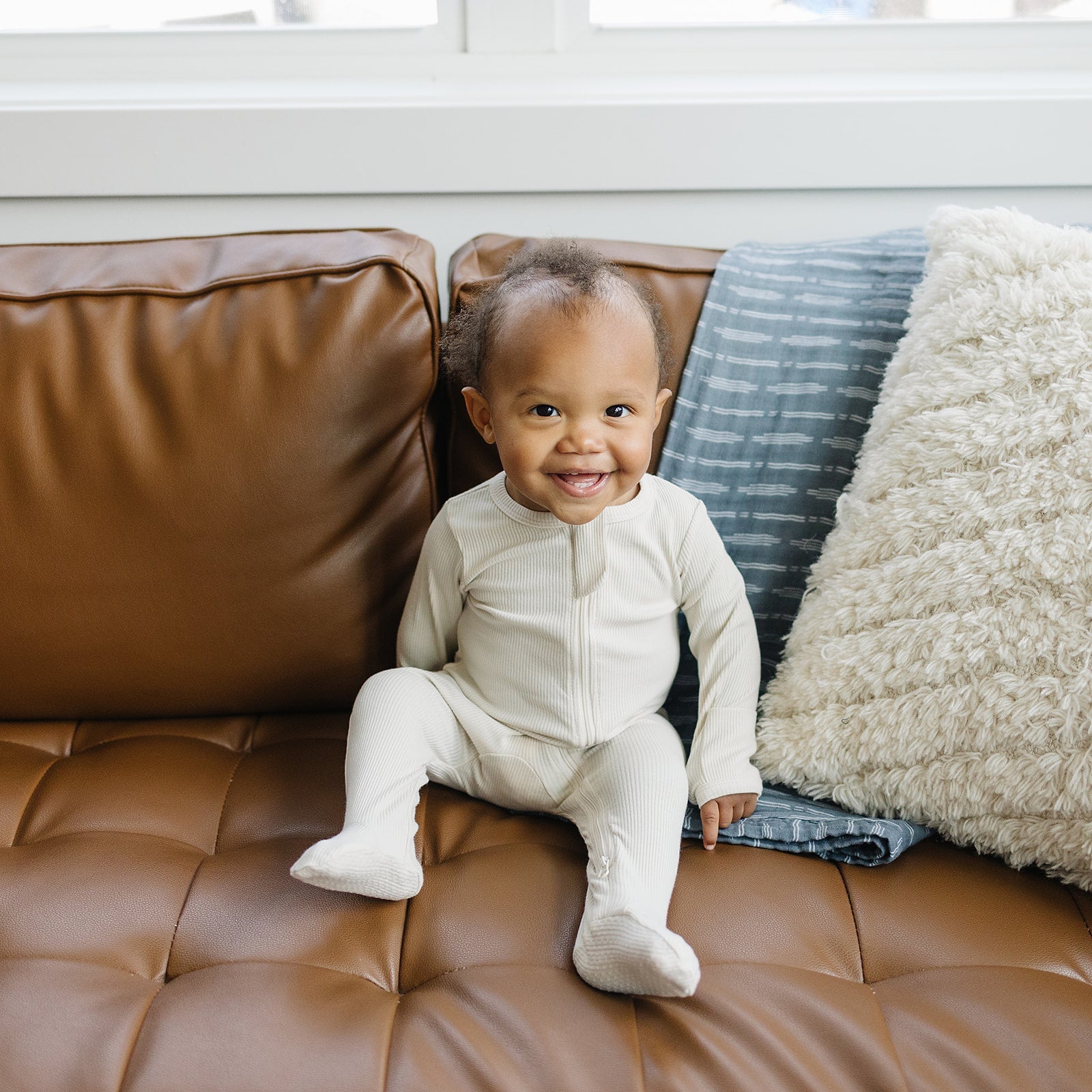 Vanilla Organic Cotton Ribbed Zipper Mebie Baby