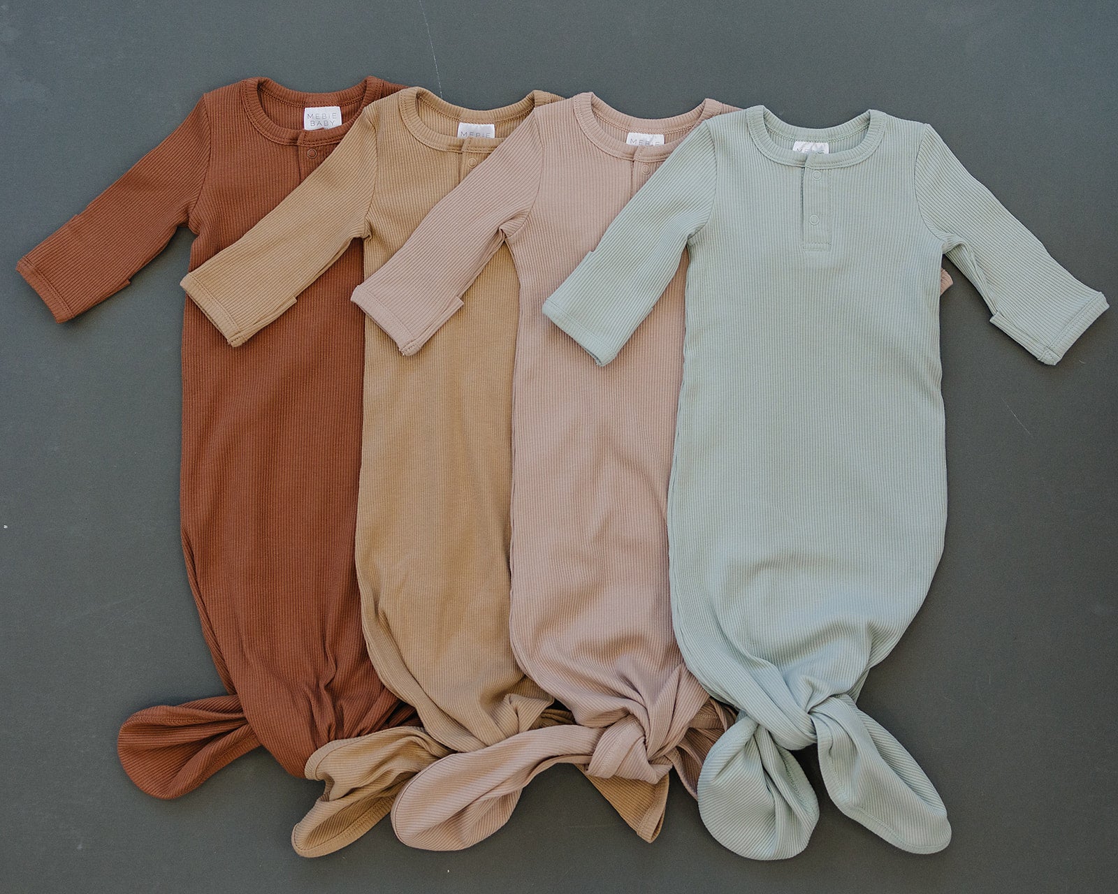 Pale Pink Organic Cotton Ribbed Knot Gown  Mebie Baby