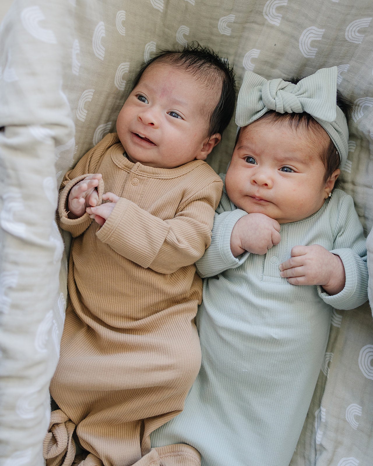 Sage Organic Cotton Ribbed Knot Gown Mebie Baby
