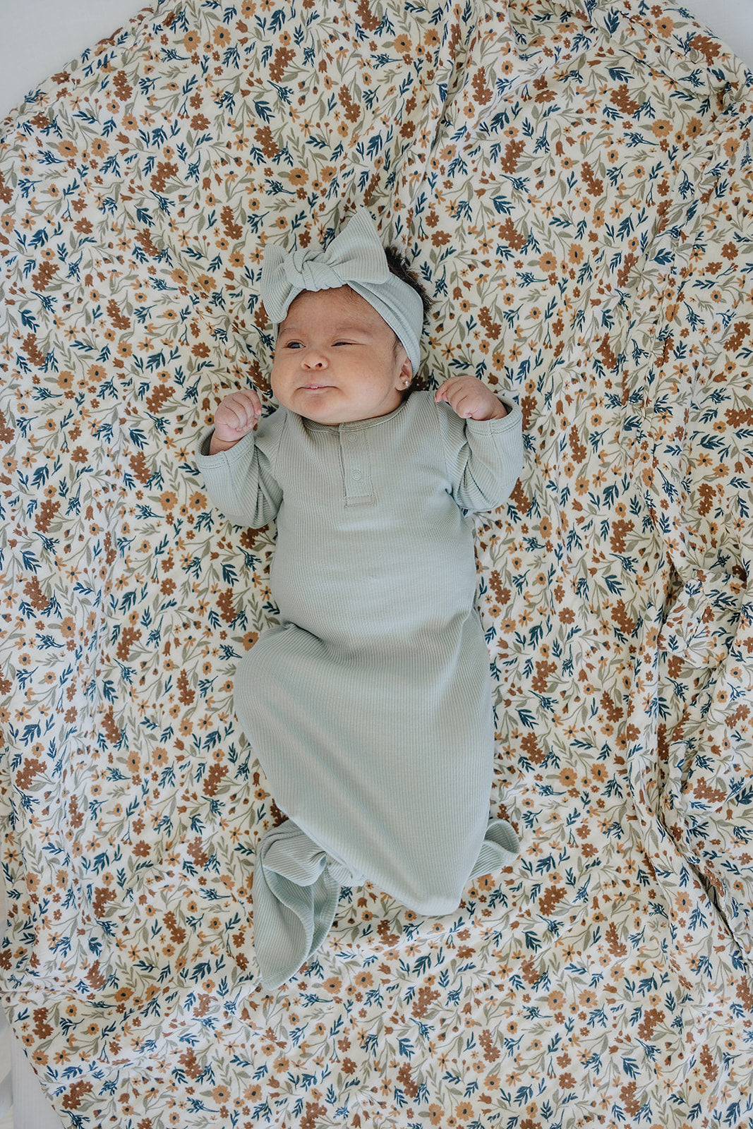 Sage Organic Cotton Ribbed Knot Gown Mebie Baby