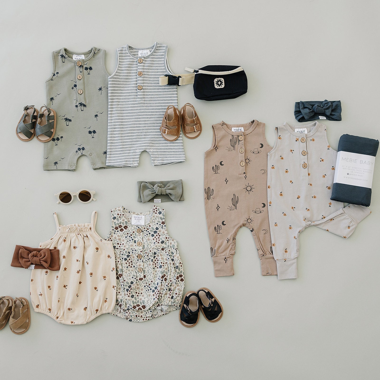 Grey Stripe Short Romper Mebie Baby
