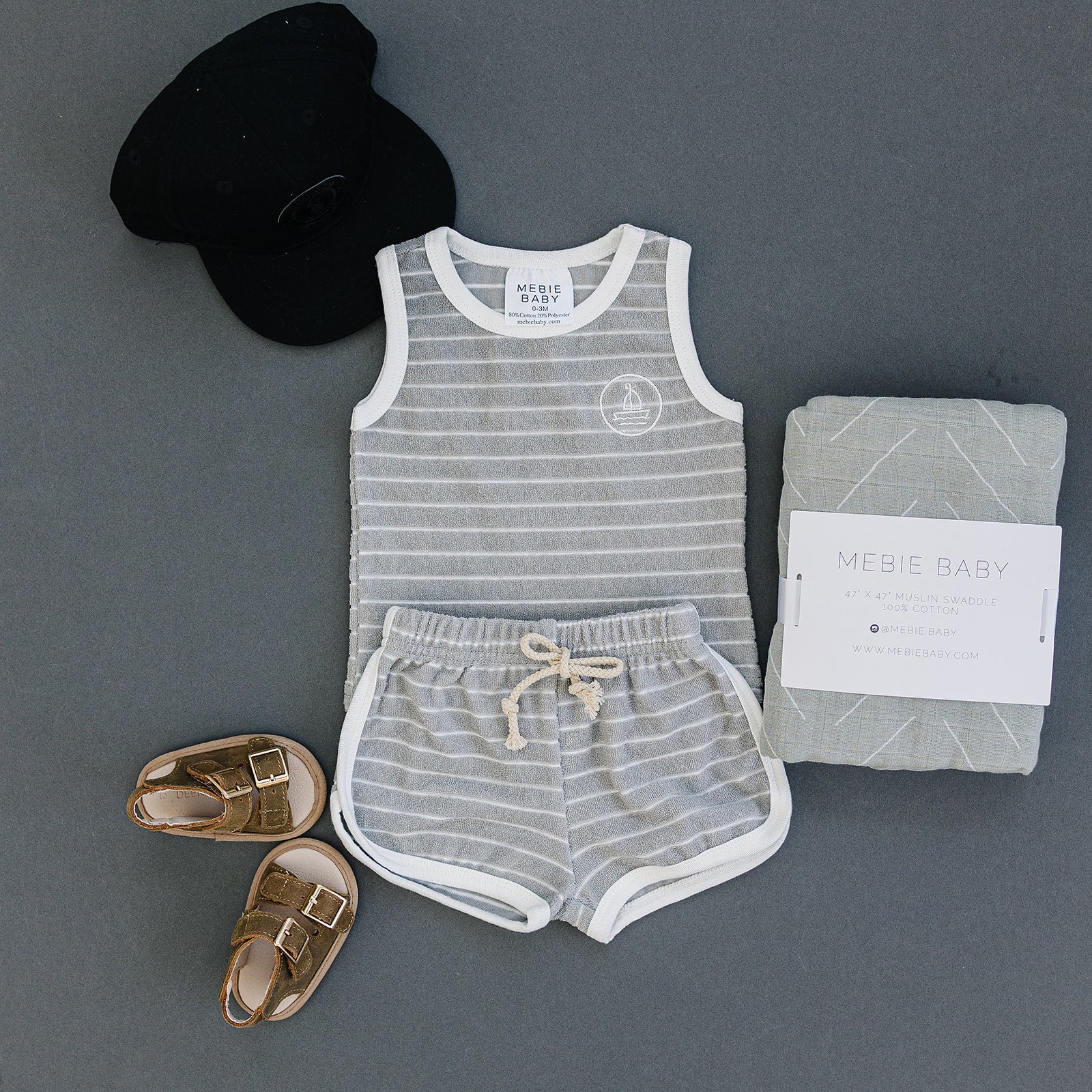 Sail Boat Stripe Terry Cloth Short Set Mebie Baby