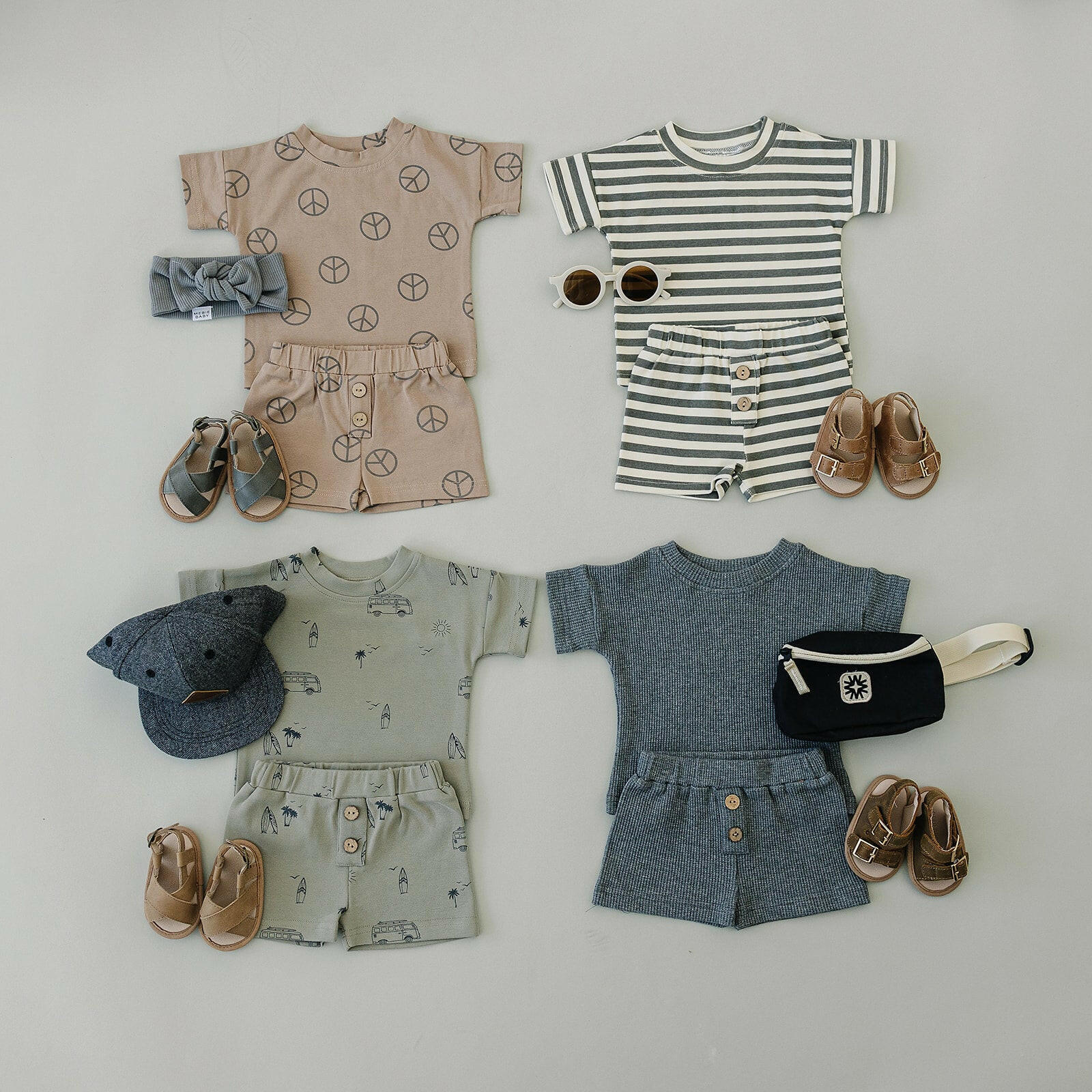 Charcoal Waffle Button Short Set Mebie Baby