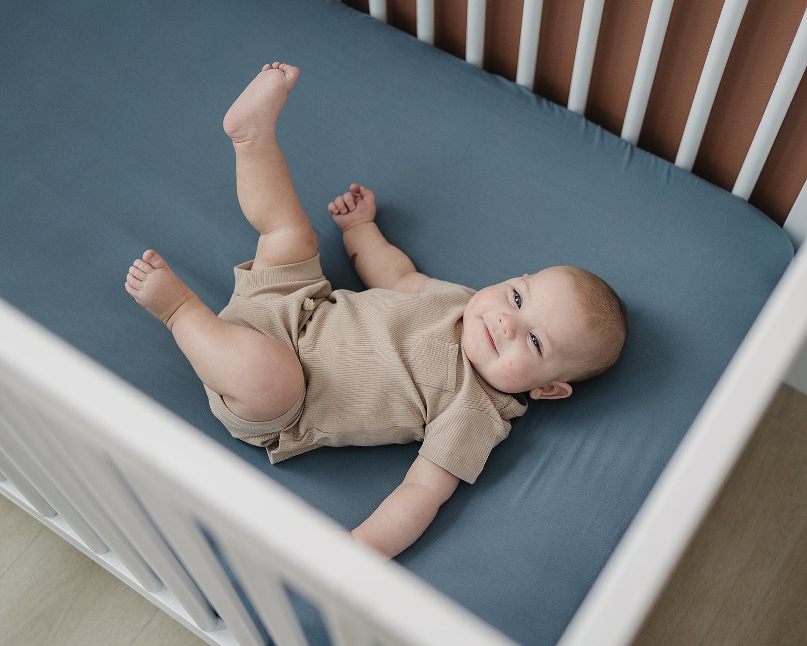 Dusty Blue Bamboo Stretch Crib Sheet Mebie Baby