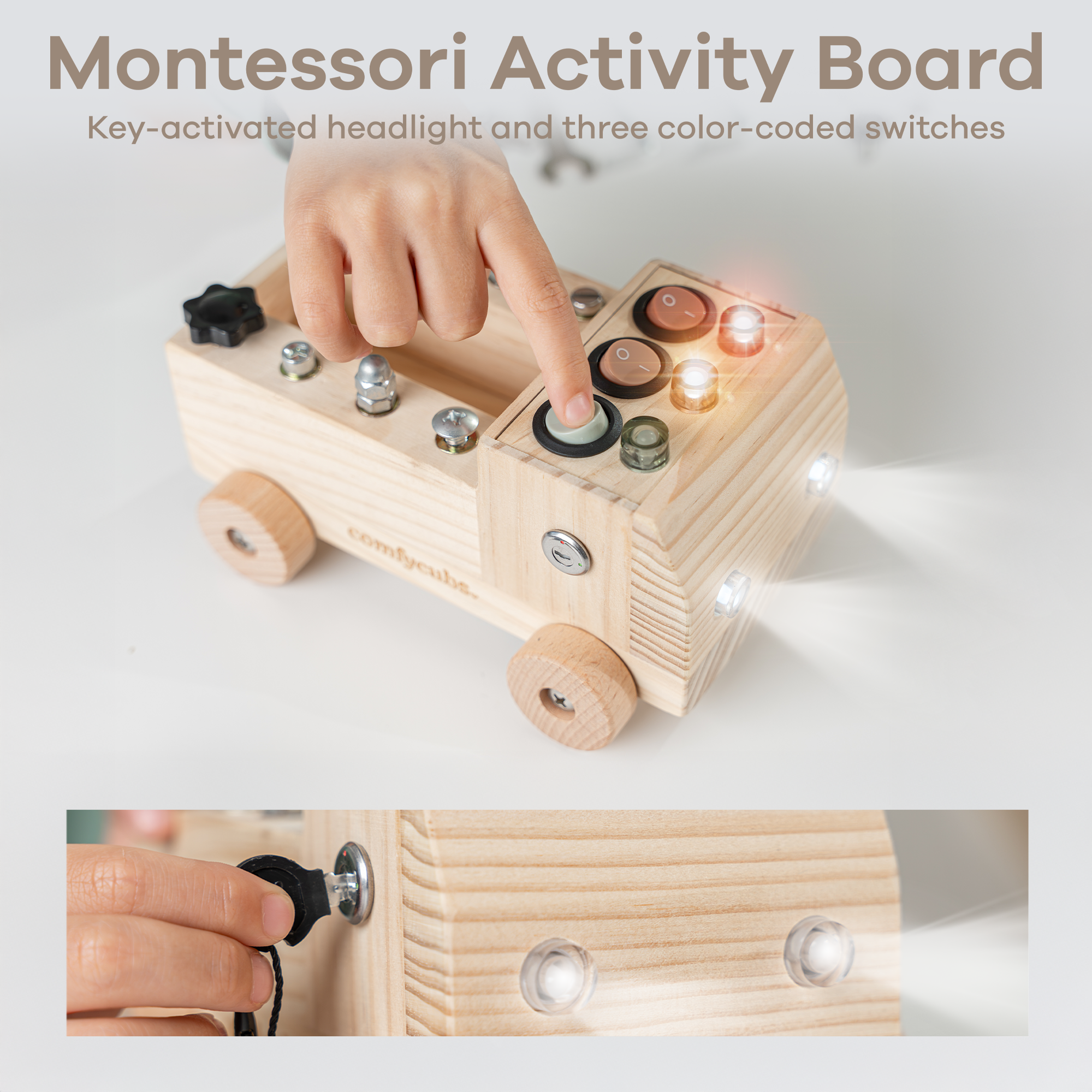 Busy Board Toy Truck Set for 3+ in Natural Wood