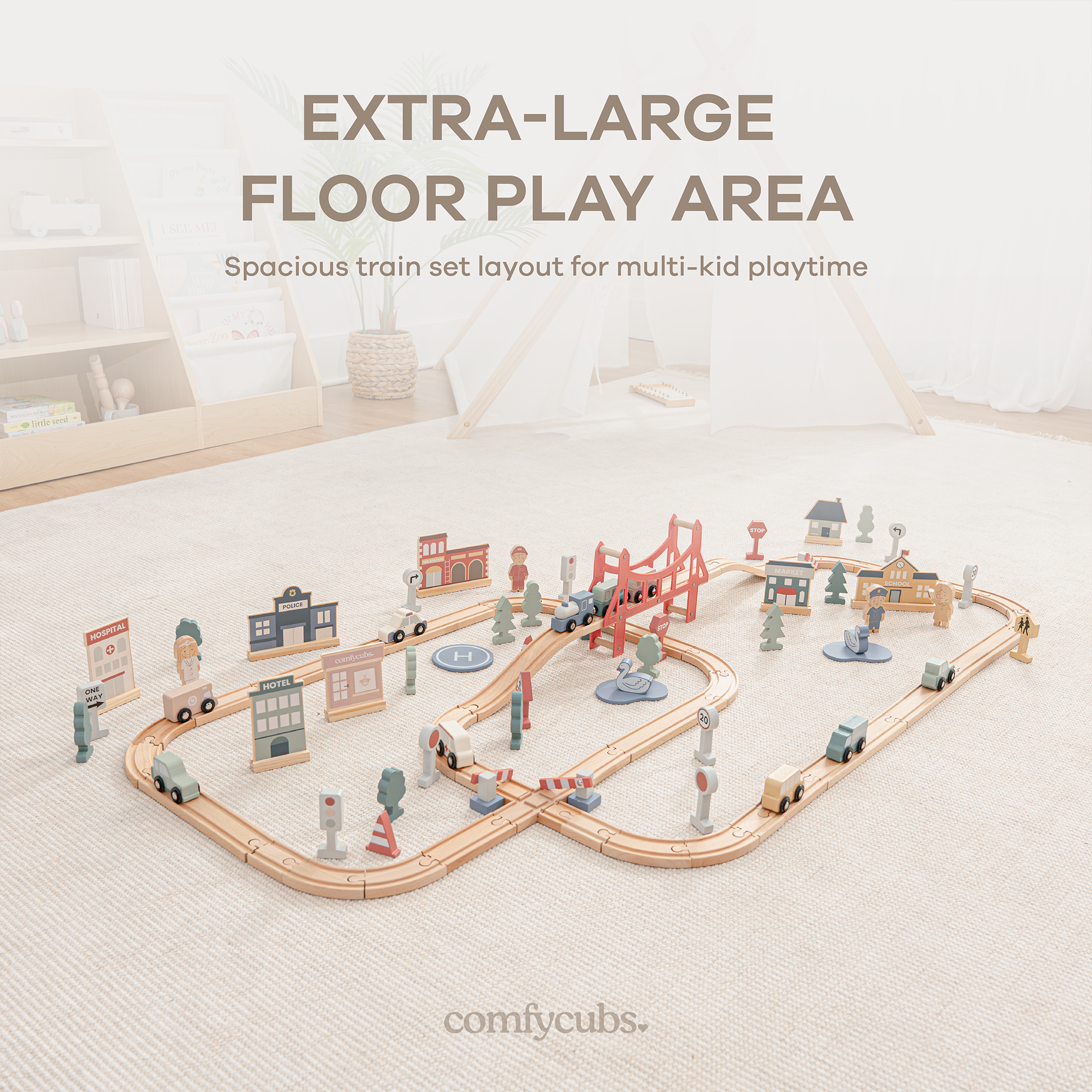 100-Piece Wooden Train Set for Toddlers Ages 1+