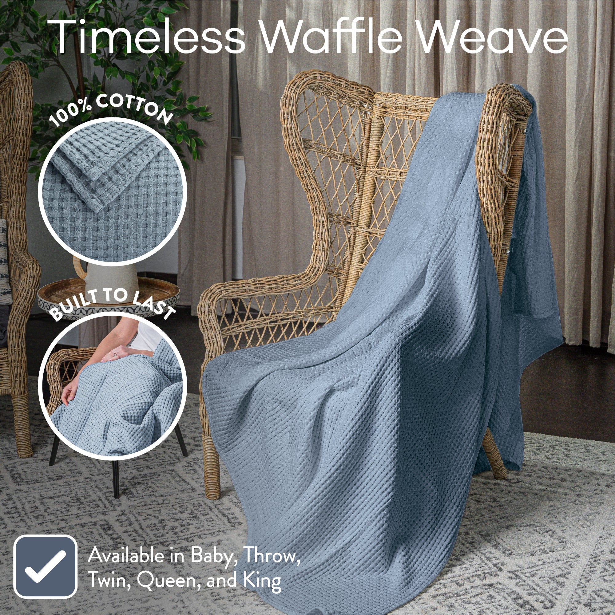 Adult Waffle Blankets in Pacific Blue