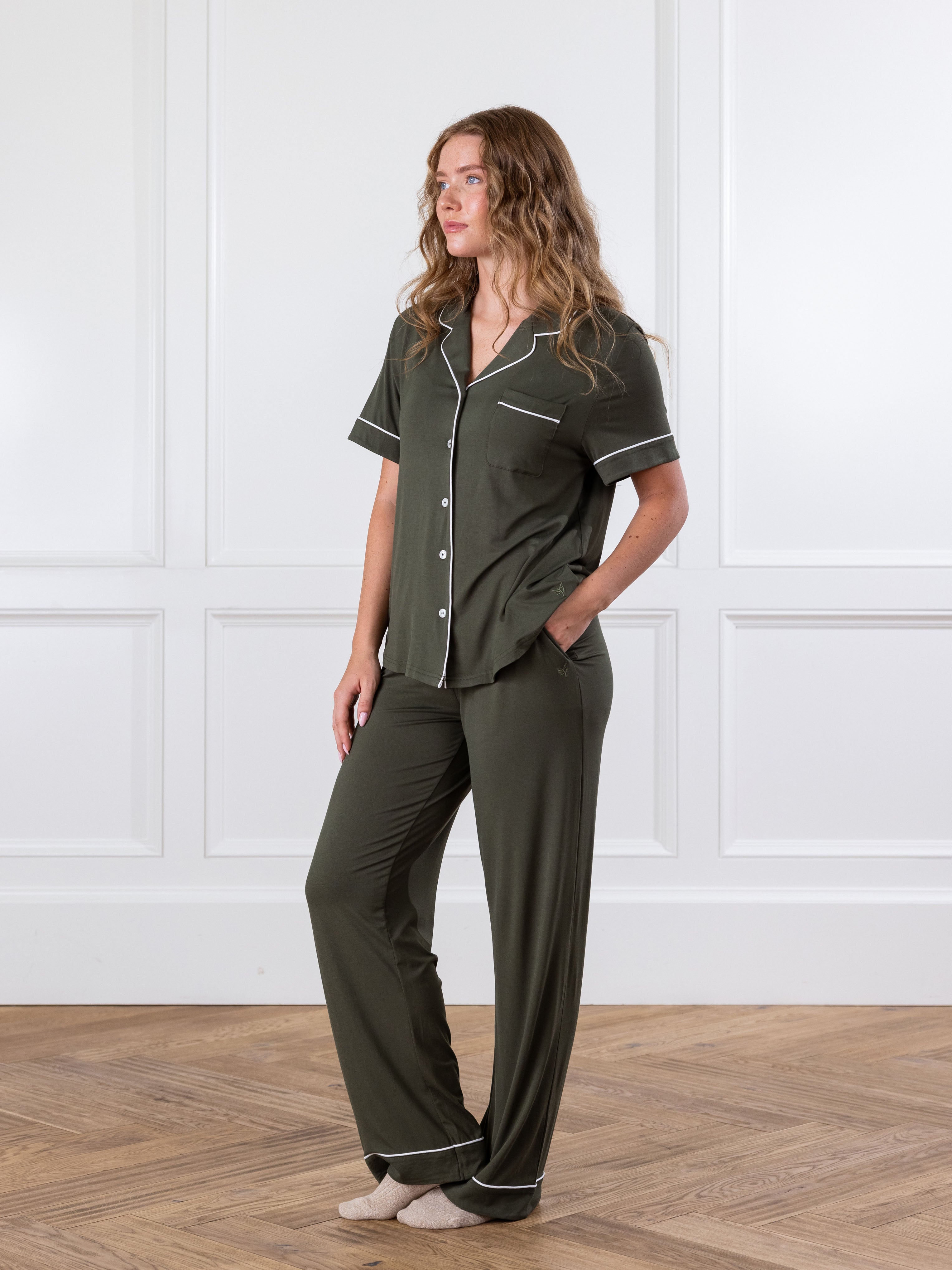 Women's Bamboo Stretch-Knit Short Sleeve & Pant Pajama Set
