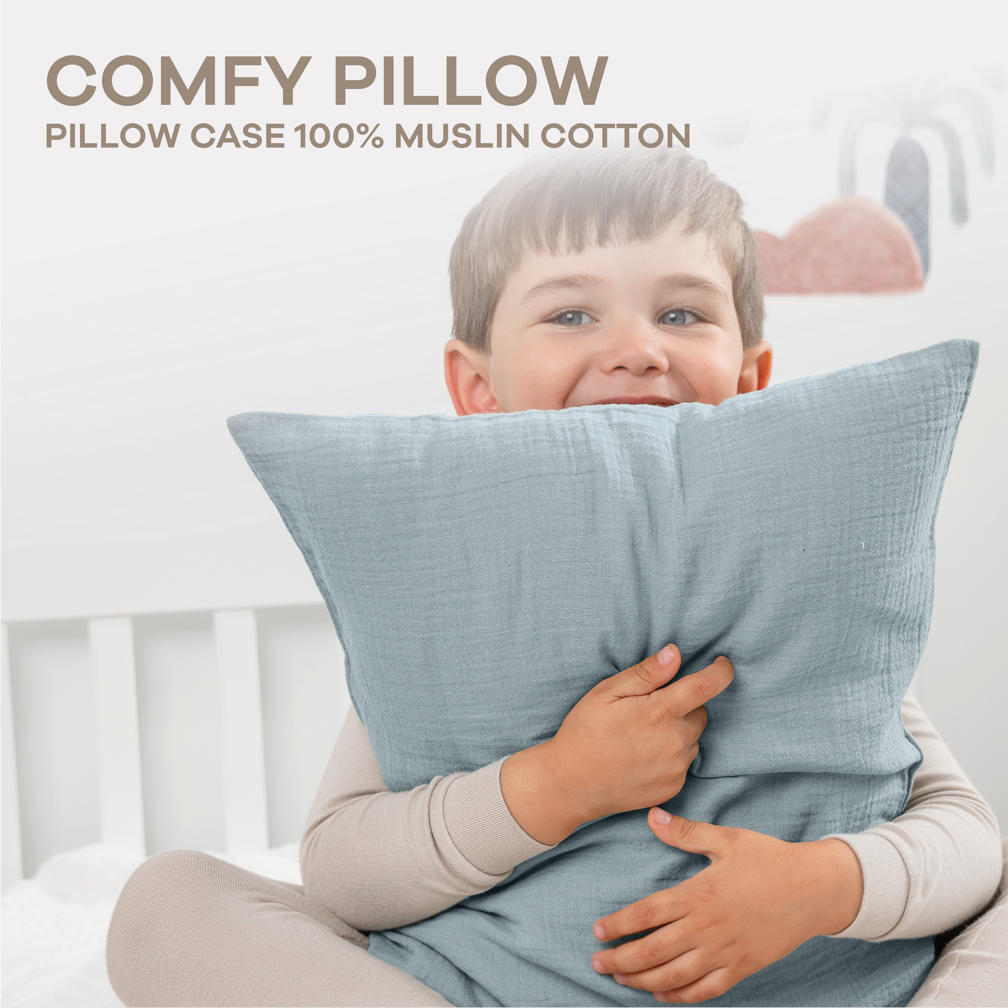 Toddler Pillows with Soft Muslin Pillow Case in Pacific Blue