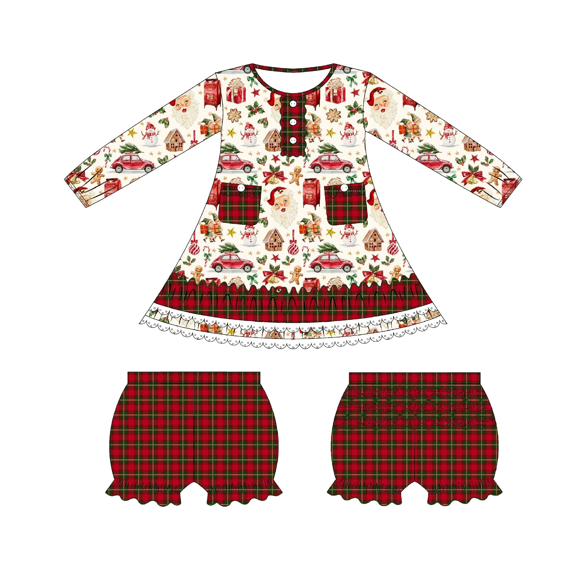 Santa's Village Gown Set-Child House Dress - Ready to Ship