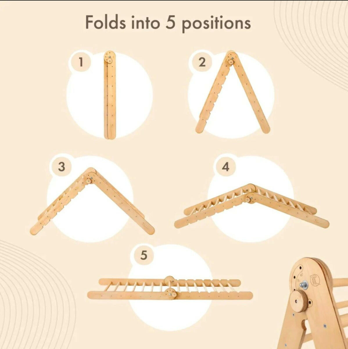 3in1 Montessori Climbing Set: Triangle Ladder + Wooden Arch + Slide Board – Beige 3in1 Playsets Goodevas