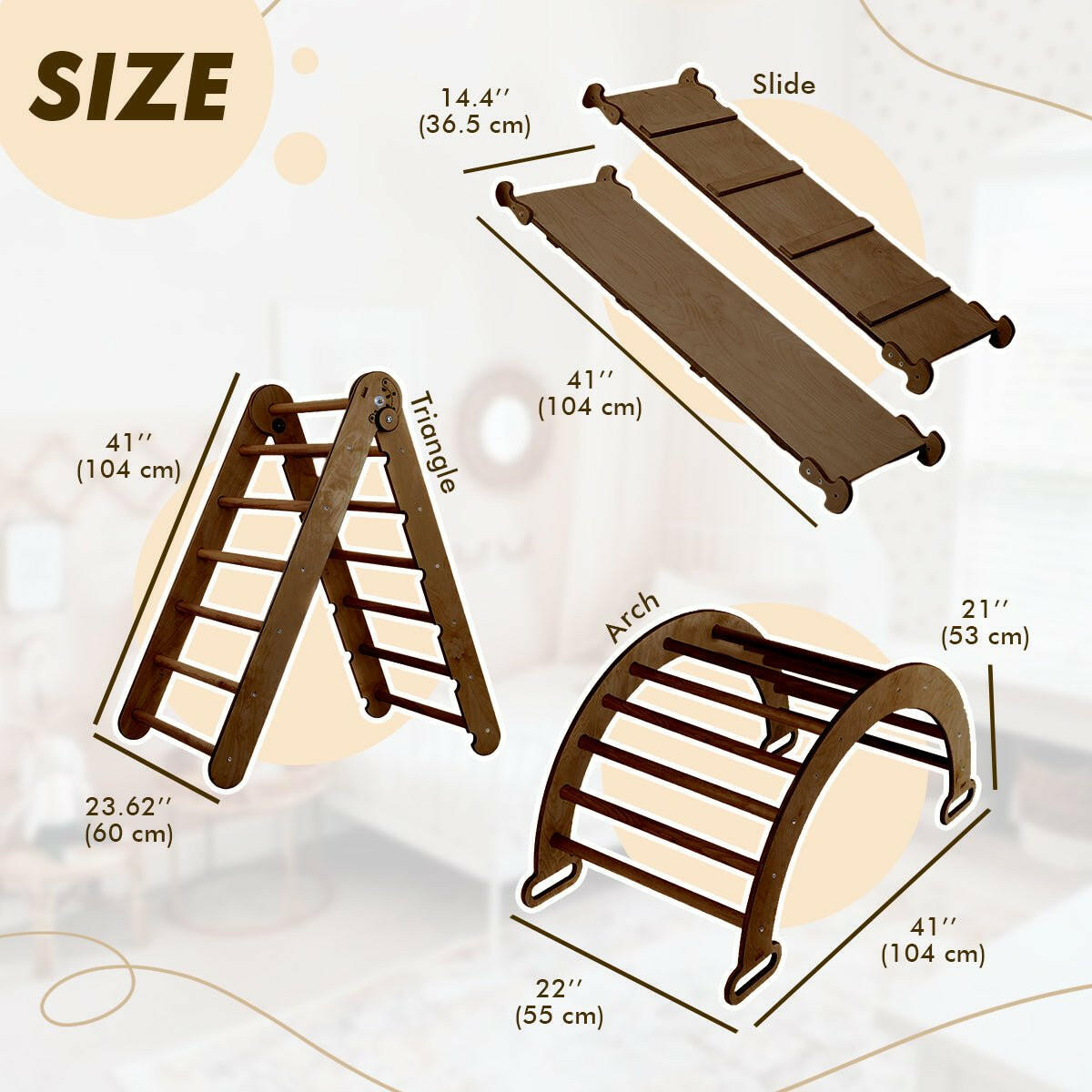 3in1 Montessori Climbing Set: Triangle Ladder + Wooden Arch + Slide Board – Chocolate NEW 3in1 Playsets Goodevas