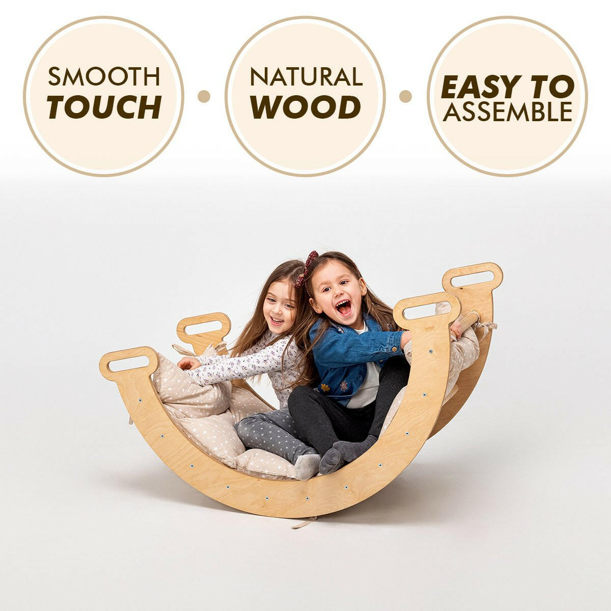3in1 Montessori Play Set for Toddlers: Arch + Slide + Cushion - Beige Goodevas