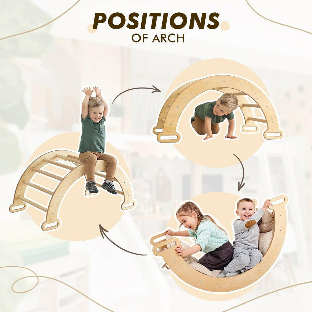 3in1 Montessori Play Set for Toddlers: Arch + Slide + Cushion - Beige Goodevas