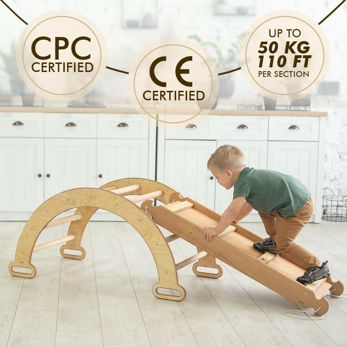 3in1 Montessori Play Set for Toddlers: Arch + Slide + Cushion - Beige Goodevas