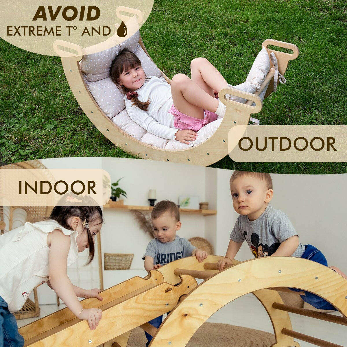 3in1 Montessori Play Set for Toddlers: Arch + Slide + Cushion - Beige Goodevas