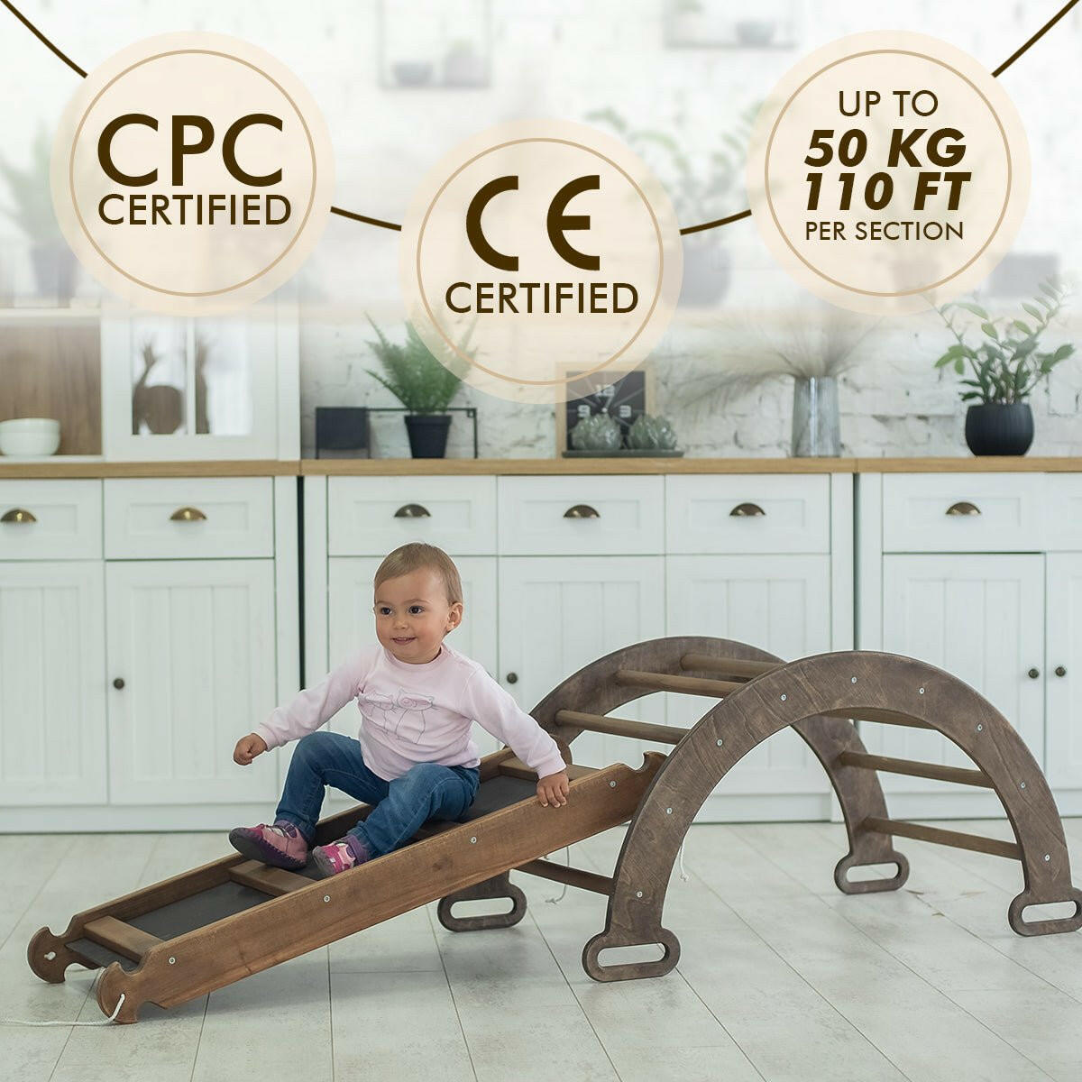 3in1 Montessori PlaySet for Toddlers: Arch + Slide + Cushion - Chocolate Goodevas