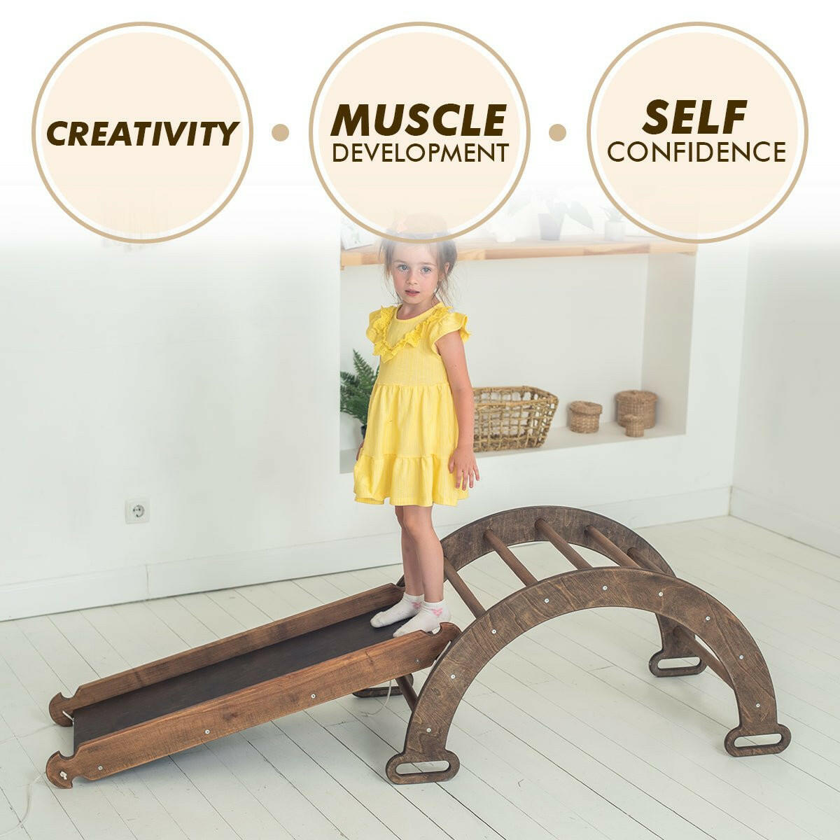 3in1 Montessori PlaySet for Toddlers: Arch + Slide + Cushion - Chocolate Goodevas