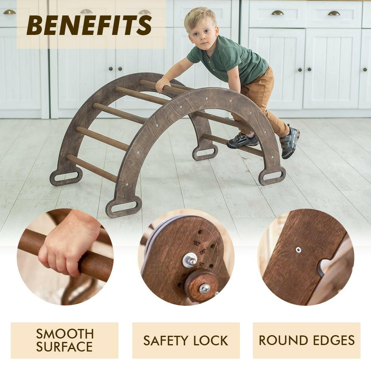 3in1 Montessori PlaySet for Toddlers: Arch + Slide + Cushion - Chocolate Goodevas