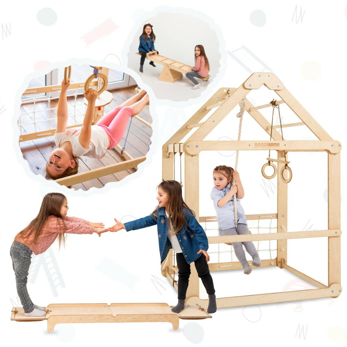 3in1 Wooden Playhouse with Swings and Seesaw Playhouses Goodevas