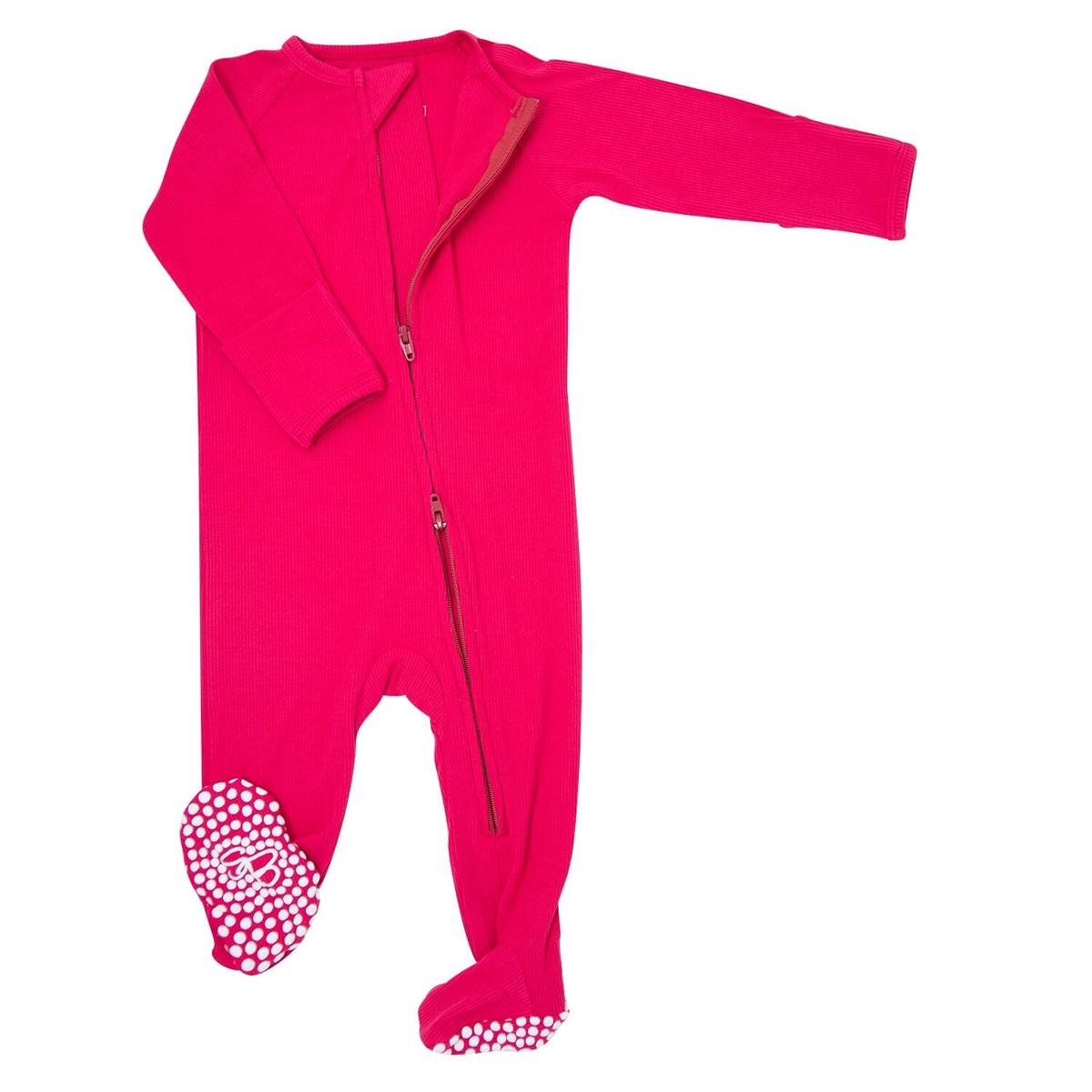 Zipper Footie - Ruby Red Ribbed