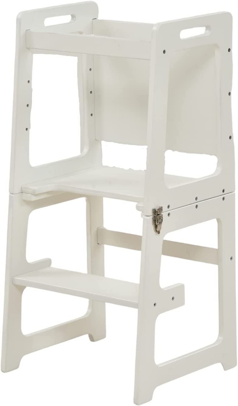 Date - 4 in 1 Kitchen Tower, Desk, Step Stool and Chalkboard Indoor Avenlur.com White
