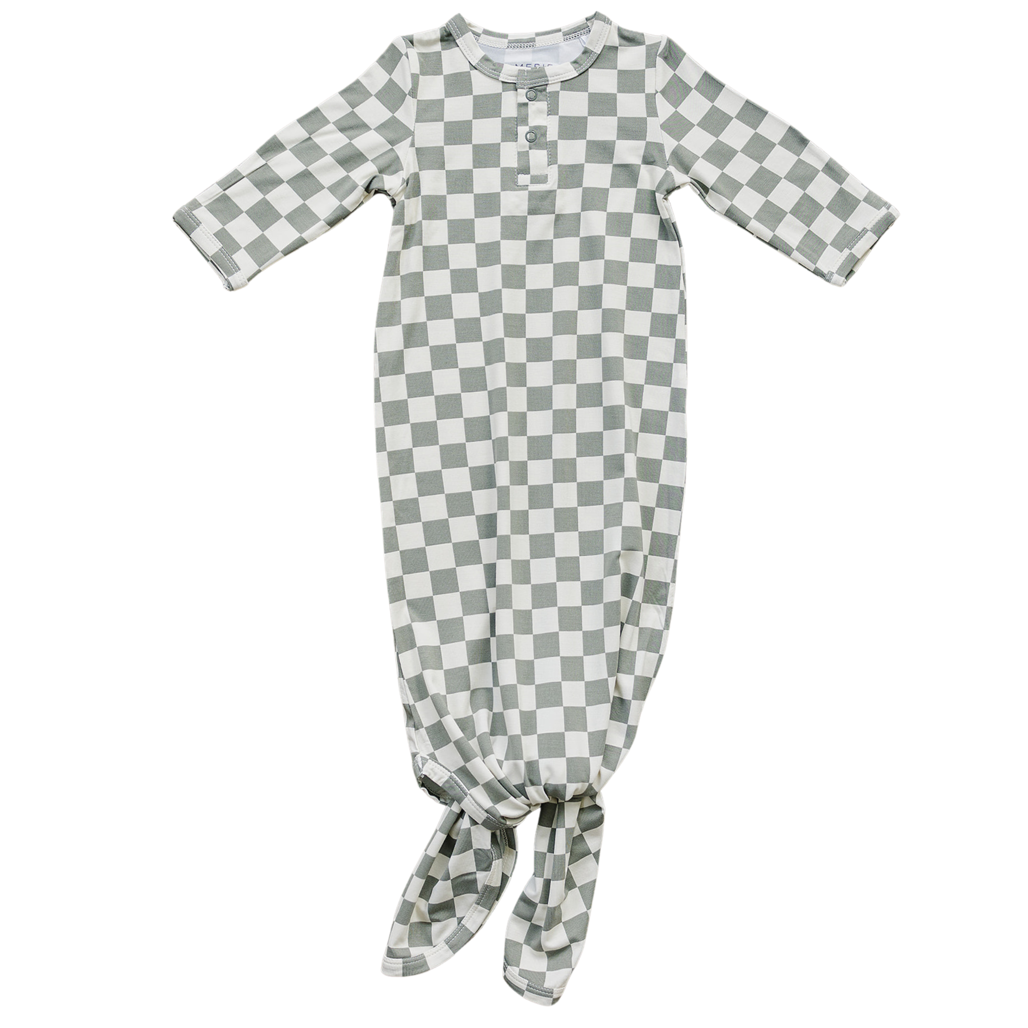 Light Green Checkered Bamboo Knot Gown  Mebie Baby