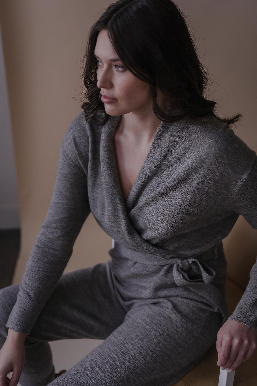 Wrap Neck Jumpsuit - Grey Heather