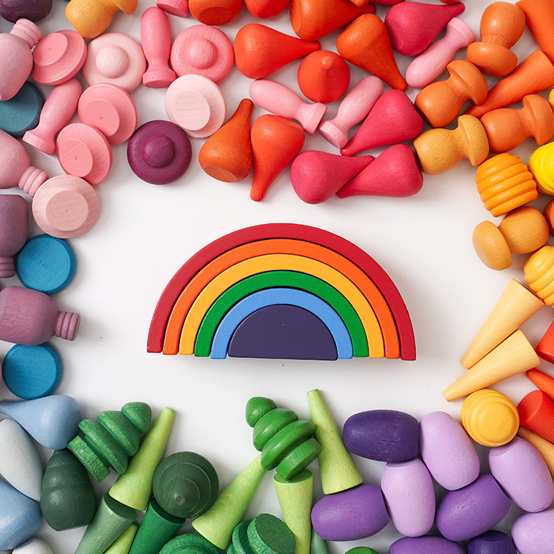 **Pre-order (Ships in 2-3 Weeks)**NEW 252-Piece Mandala Loose Parts Play Set with Mini Rainbow & Natural Wooden Blocks