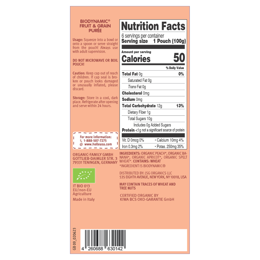 Holle Baby Food Pouches - Organic Fruit & Grain Puree - Panda Peach