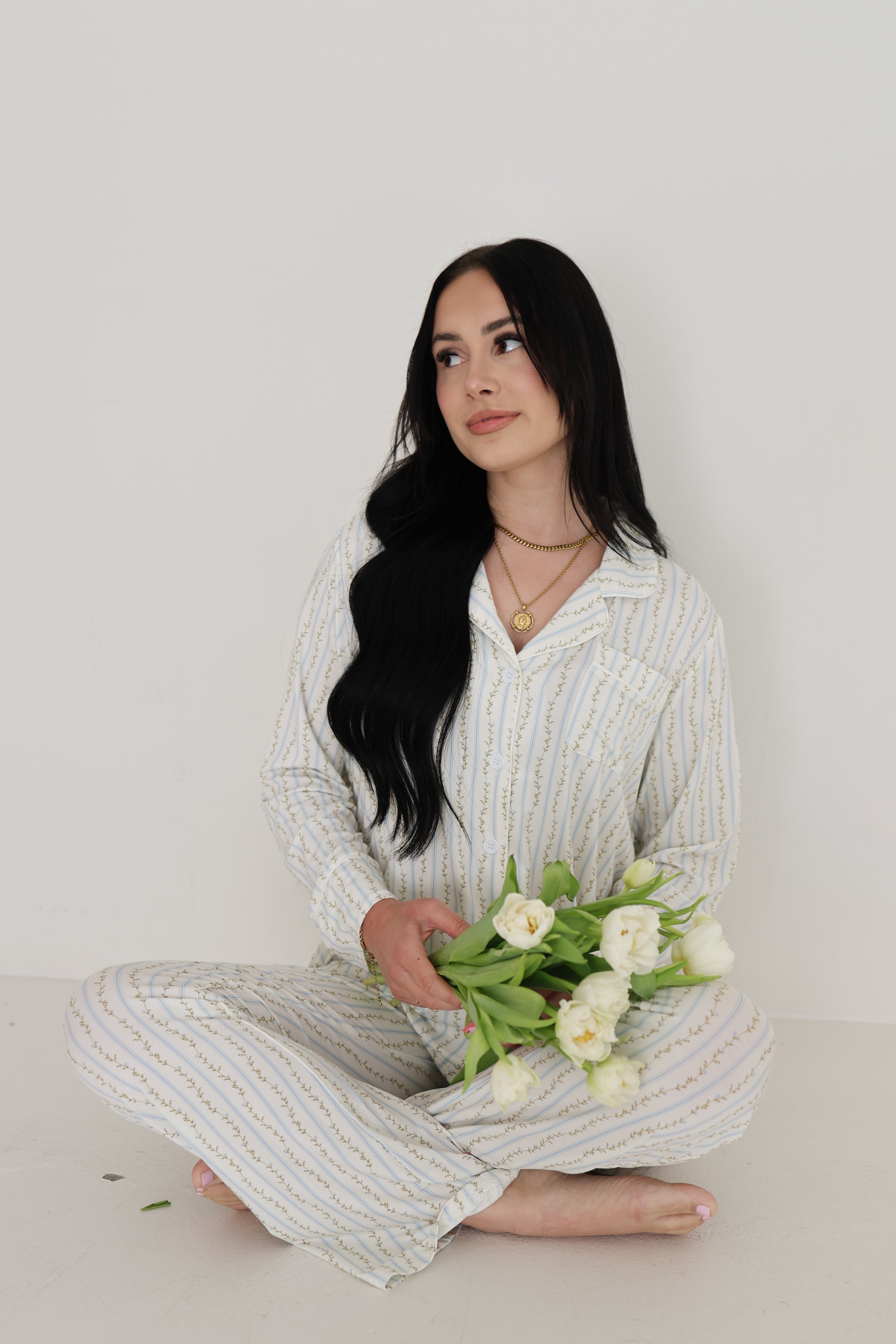 Women's Bamboo Button Up Lounge Set | Dainty Vines