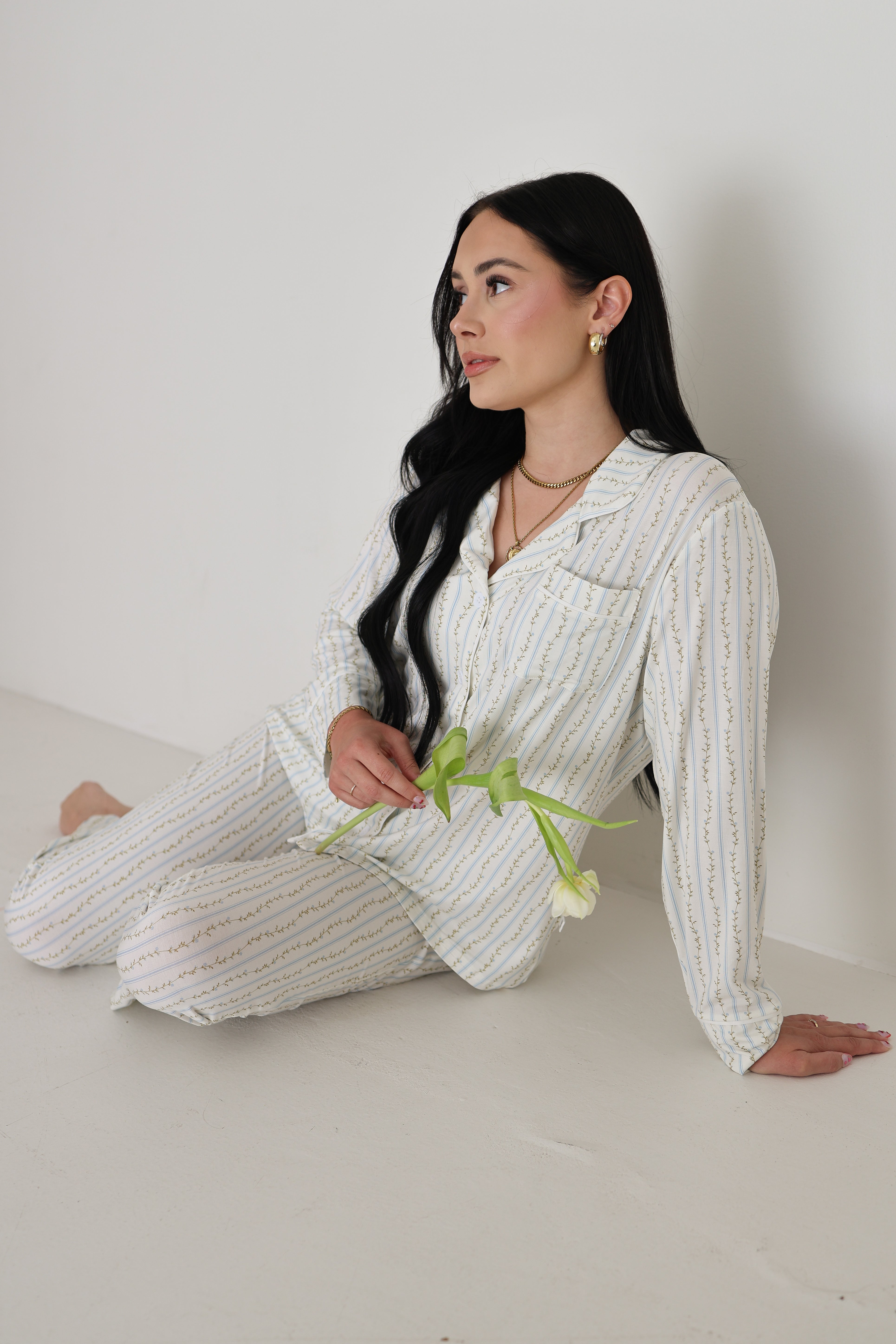 Women's Bamboo Button Up Lounge Set | Dainty Vines