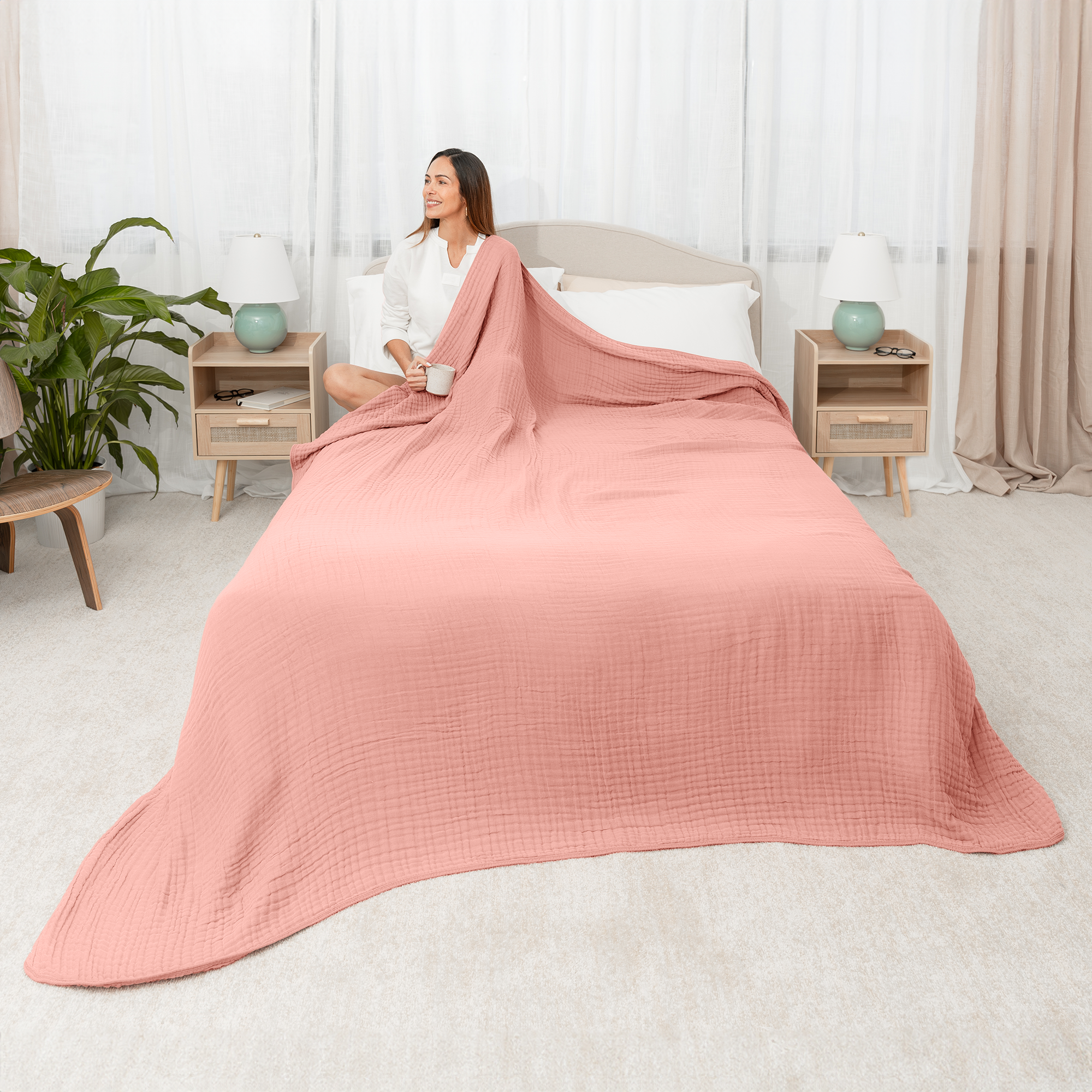 Adult Muslin Blanket in Bold Blush