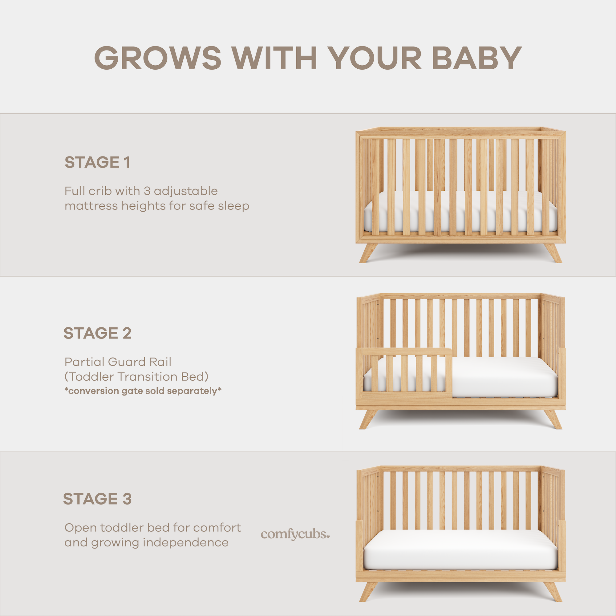 Baby Crib for 0 to 3 Years - Natural Wood