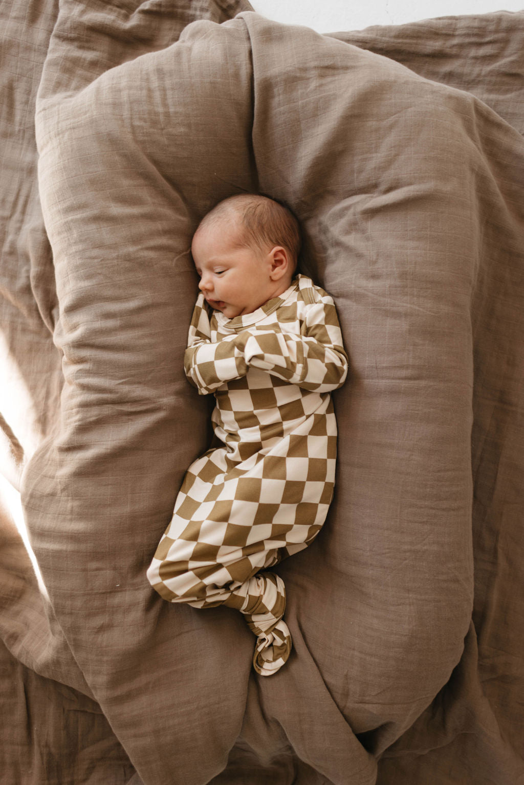 Bamboo Knotted Gown | Olive Checkerboard  forever french baby