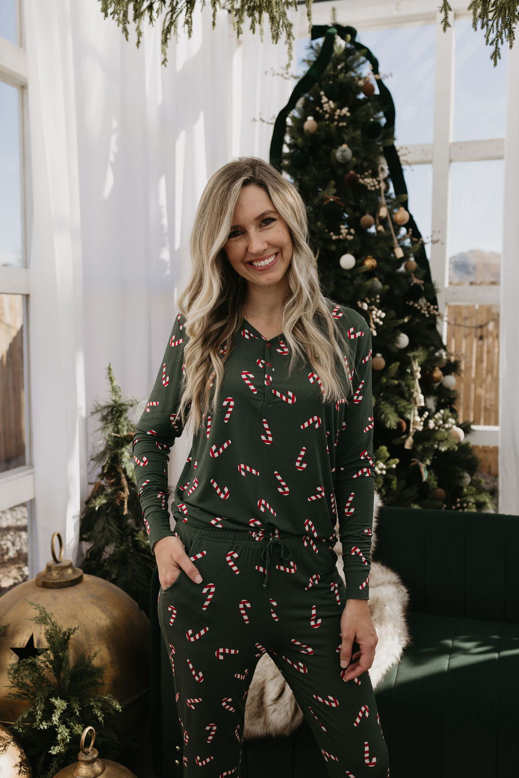 Women's Long Sleeve Bamboo Pajama | Candy Cane Lane 2024
