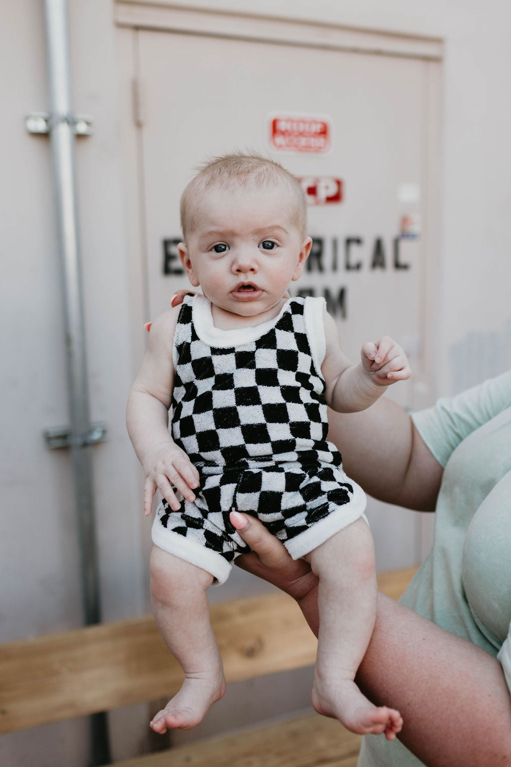 Terry Tank Short Set | Black + White Checker