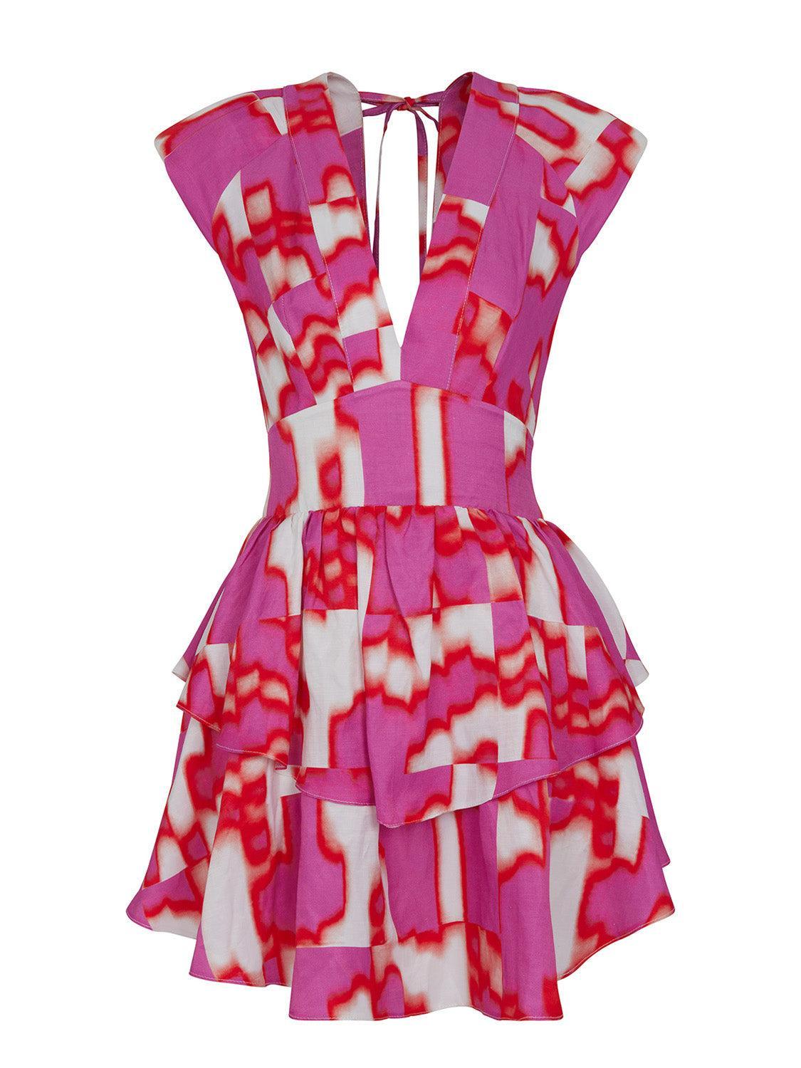 Flowy Printed Mini Dress - Multi-Colored
