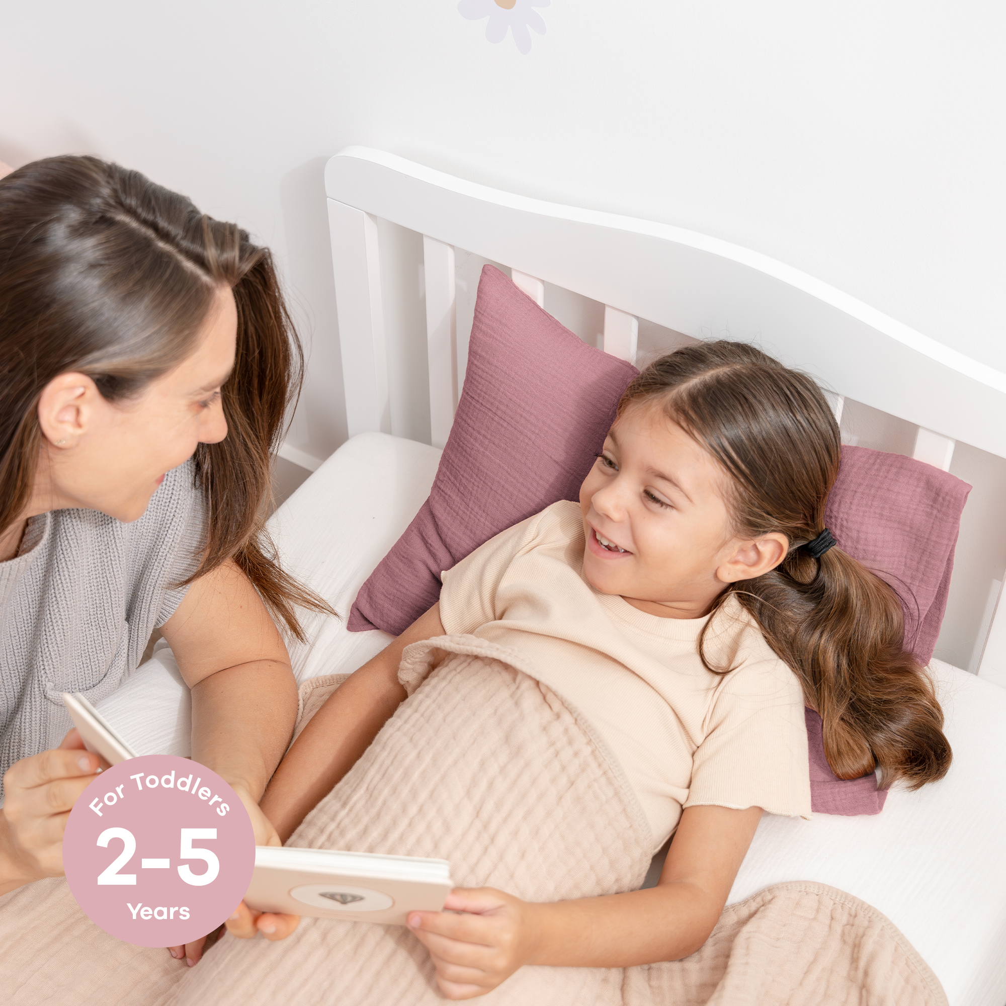 Toddler Pillows with Soft Muslin Pillow Case in Mauve