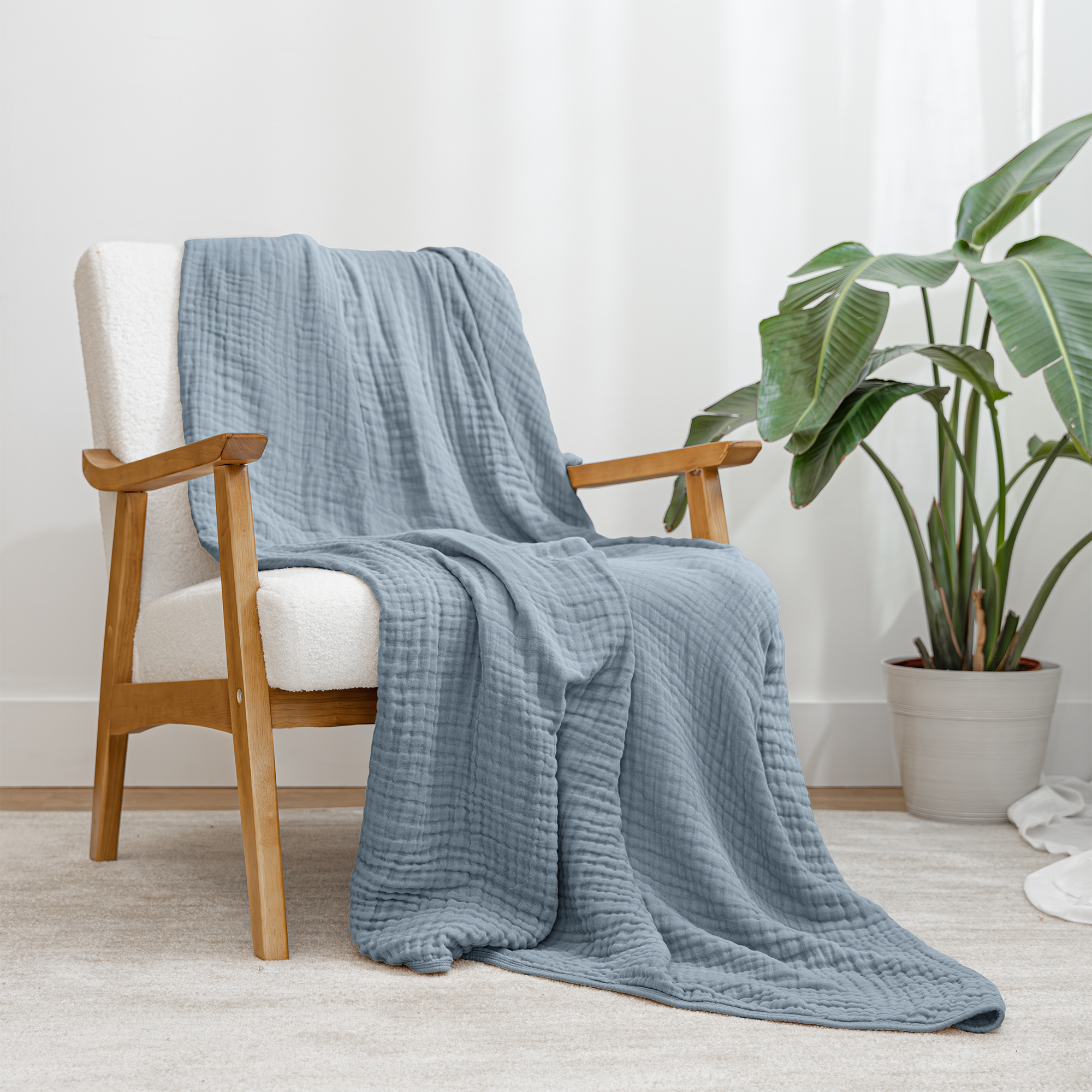 Adult Muslin Blanket in Pacific Blue